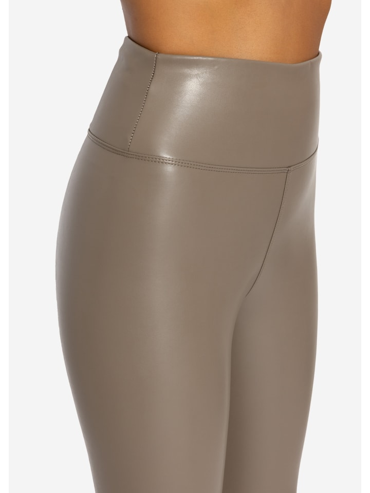 SASSYCLASSY Thermo Leggings in Lederoptik in Taupe günstig kaufen