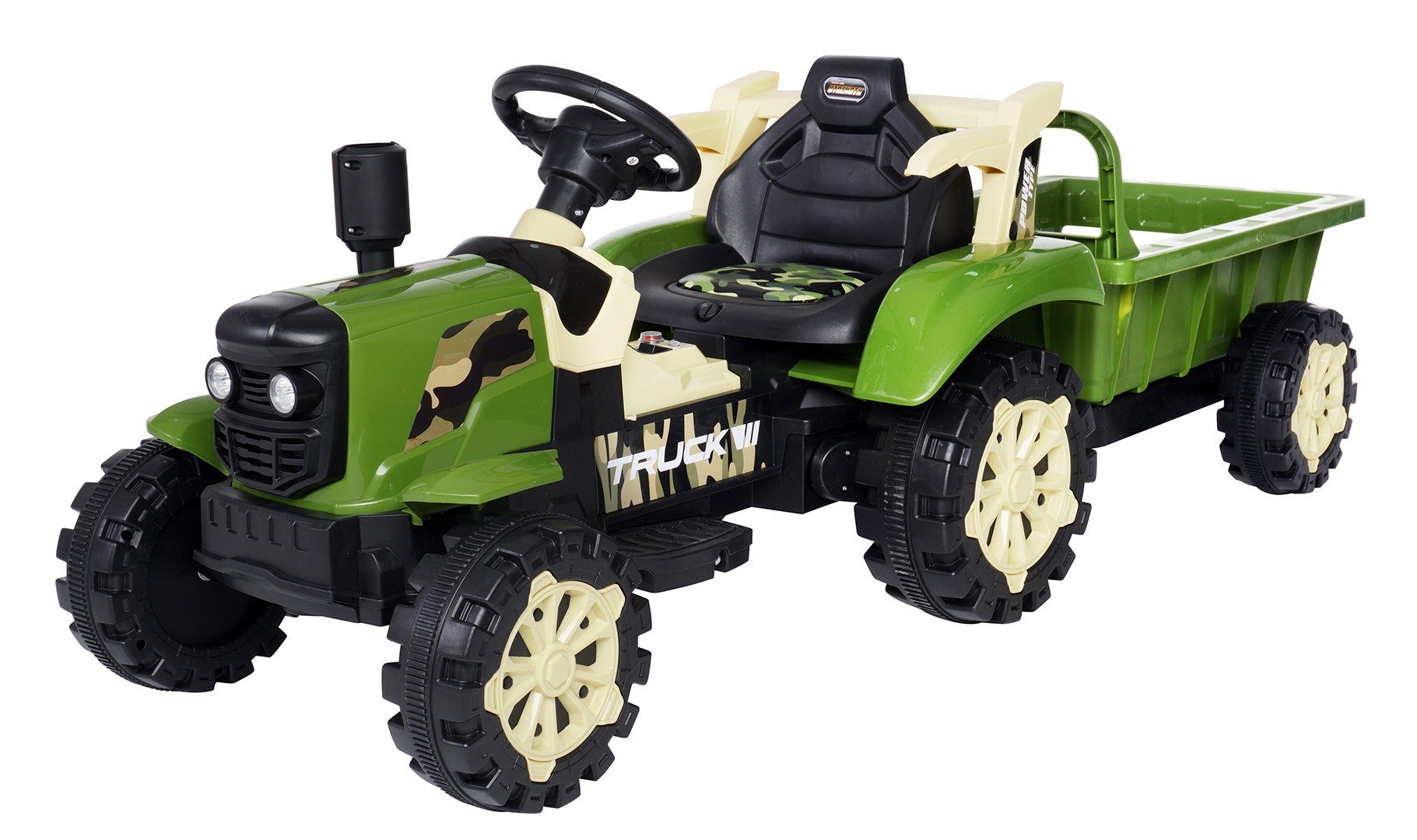 Actionbikes Motors electric children's tractor children's electric tractor with trailer vehicle incl. remote control, load capacity 30 kg, (2-part), 30 kg payload - automatic brake - 2x 6 V motor - from 3 years