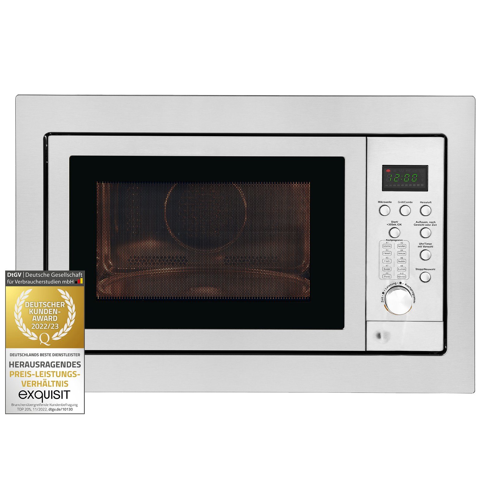 exquisit Einbau-Mikrowelle EMW 2539.1 HI, Heißluft, Grill, Kombi-Funktionen, 25,00 l, digitaler Timer, 10 Automatikprogramme