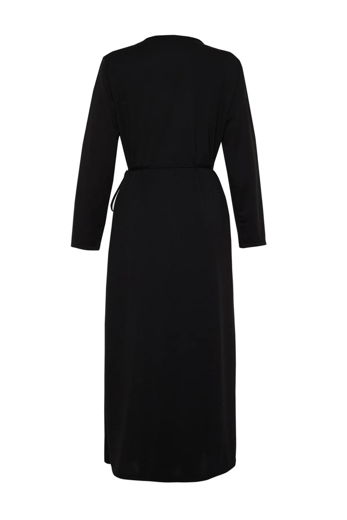 Trendyol Modest  Schwarzes, zweireihiges, schlicht gestricktes Gebetskleid mit Kragen und Gürtel TCTSS24EB00158