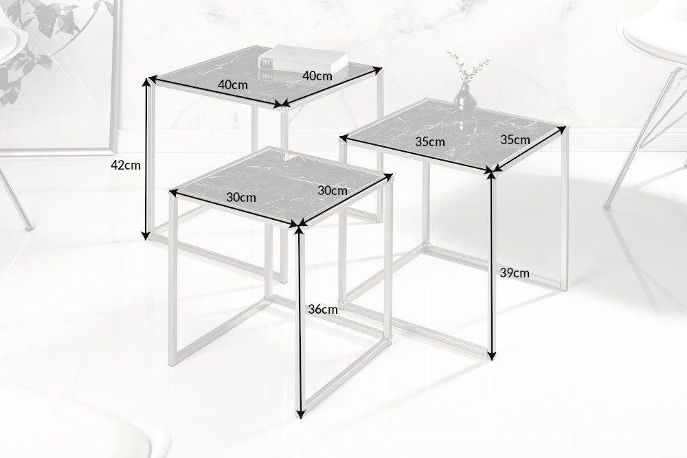 riess-ambiente Beistelltisch ELEMENTS 40cm schwarz (Set, 3-St), Marmor-Optik · Glastisch · Metall · Modern Design