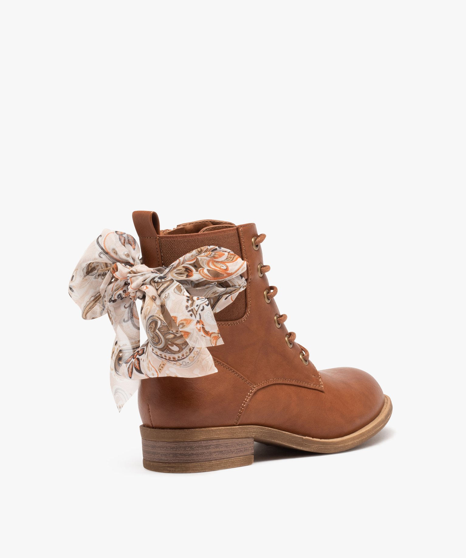 Boots à lacets et ruban en voile fille marron | GEMO