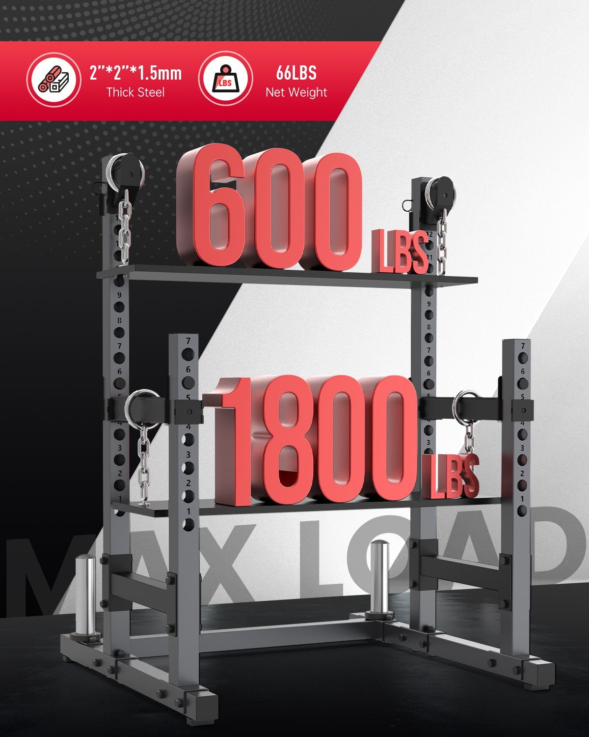 PASYOU Squat Rack SR30, Multi-Funktionales Barbell Rack, Höhenverstellbare Langhantelablage