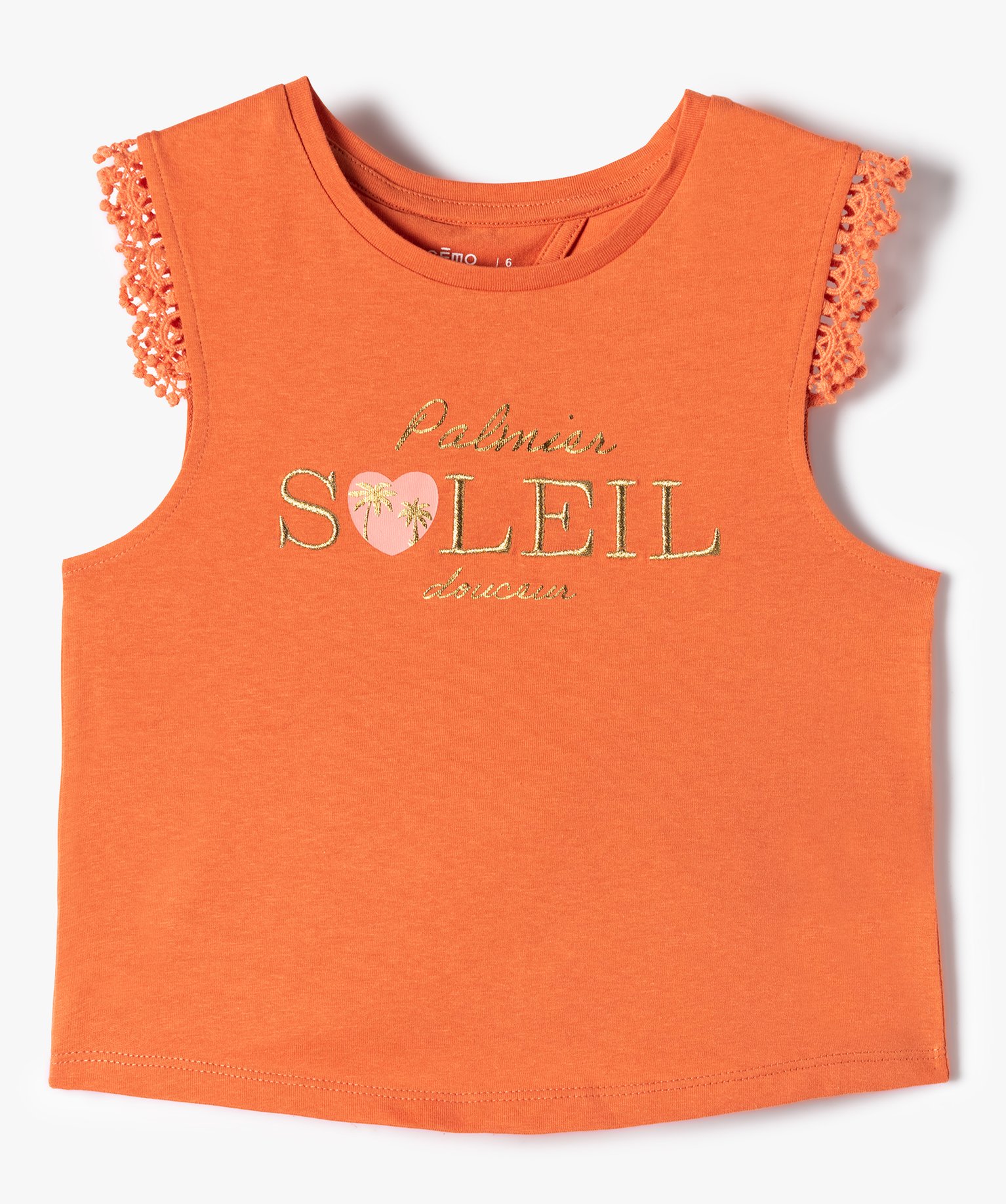 Débardeur fille avec motif pailleté et dos ouvert orange | GEMO