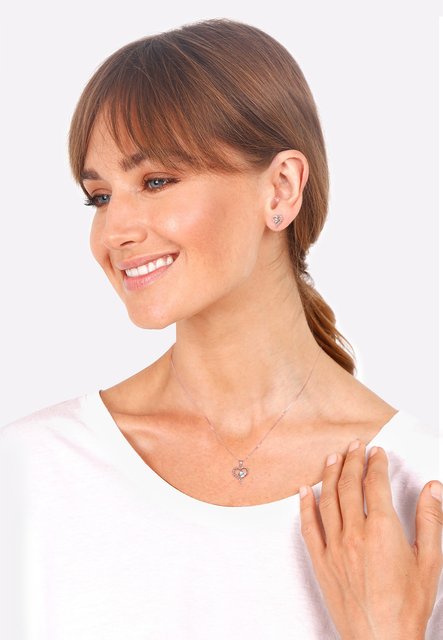 Conjunto de pendientes de botón con colgante de corazón para mujer de Elli, con cristales, en plata de ley 925.