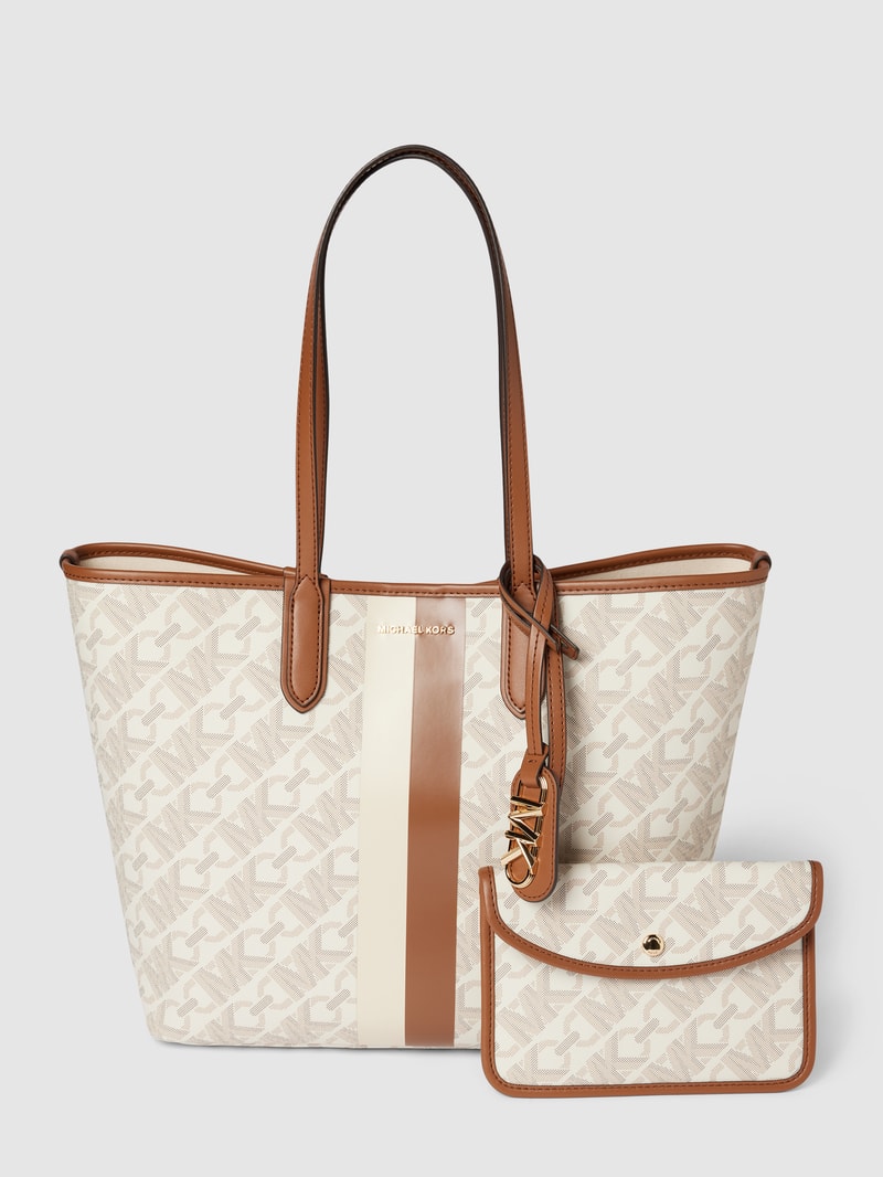 Tote Bag mit Allover-Label-Muster Modell 'ELIZA' in ecru