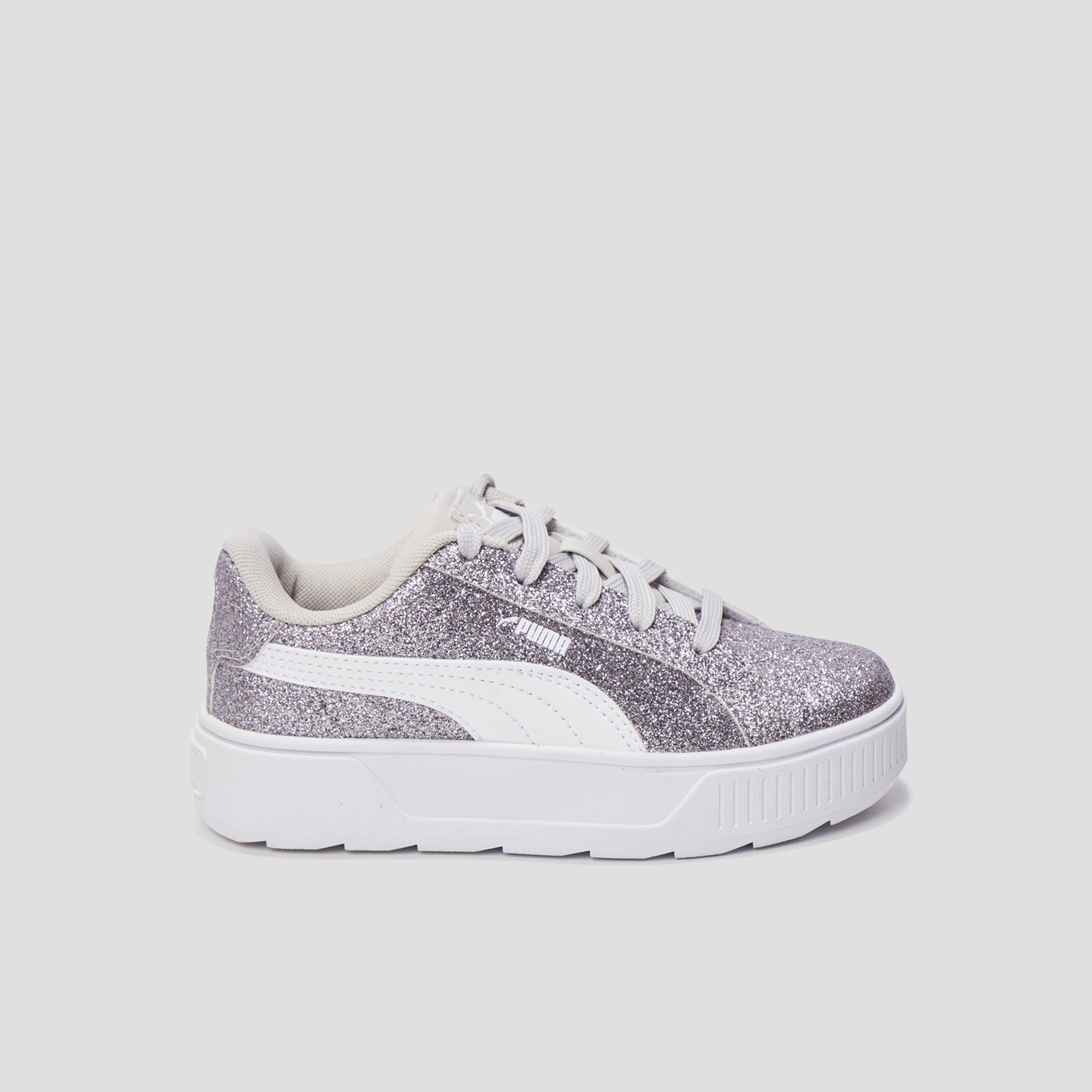 Tennis à lacets pailletées Puma Karme,n gris argent fille | La Halle