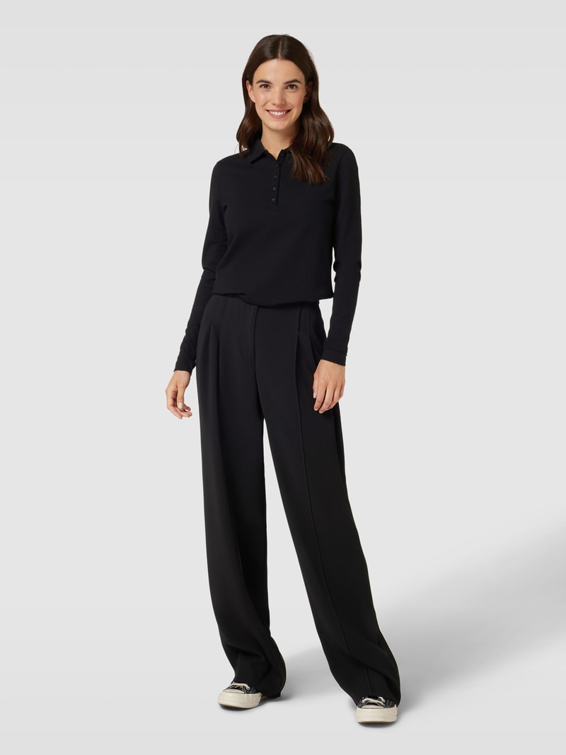 Longsleeve mit Polokragen in schwarz