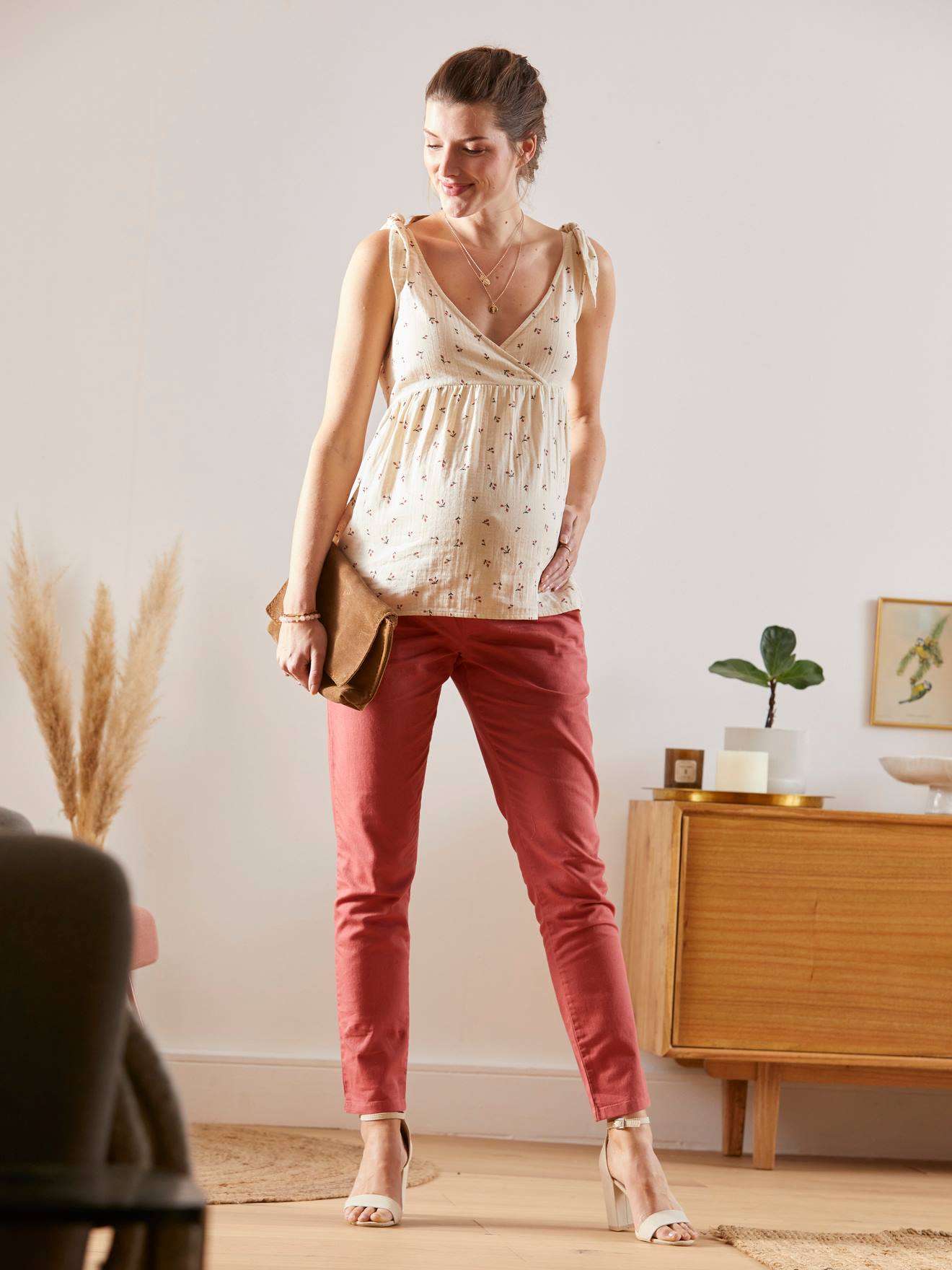 Pantalon chino de grossesse rouge moyen uni