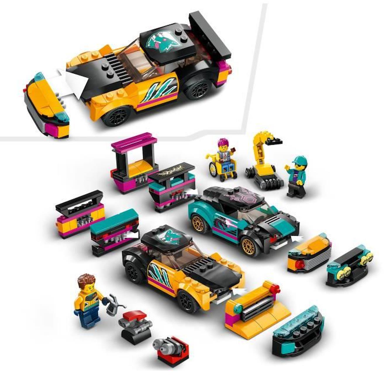 LEGO® City 60389 Le Garage de Customisation, Jouet de Voitures, Atelier et Minifigurines blanc