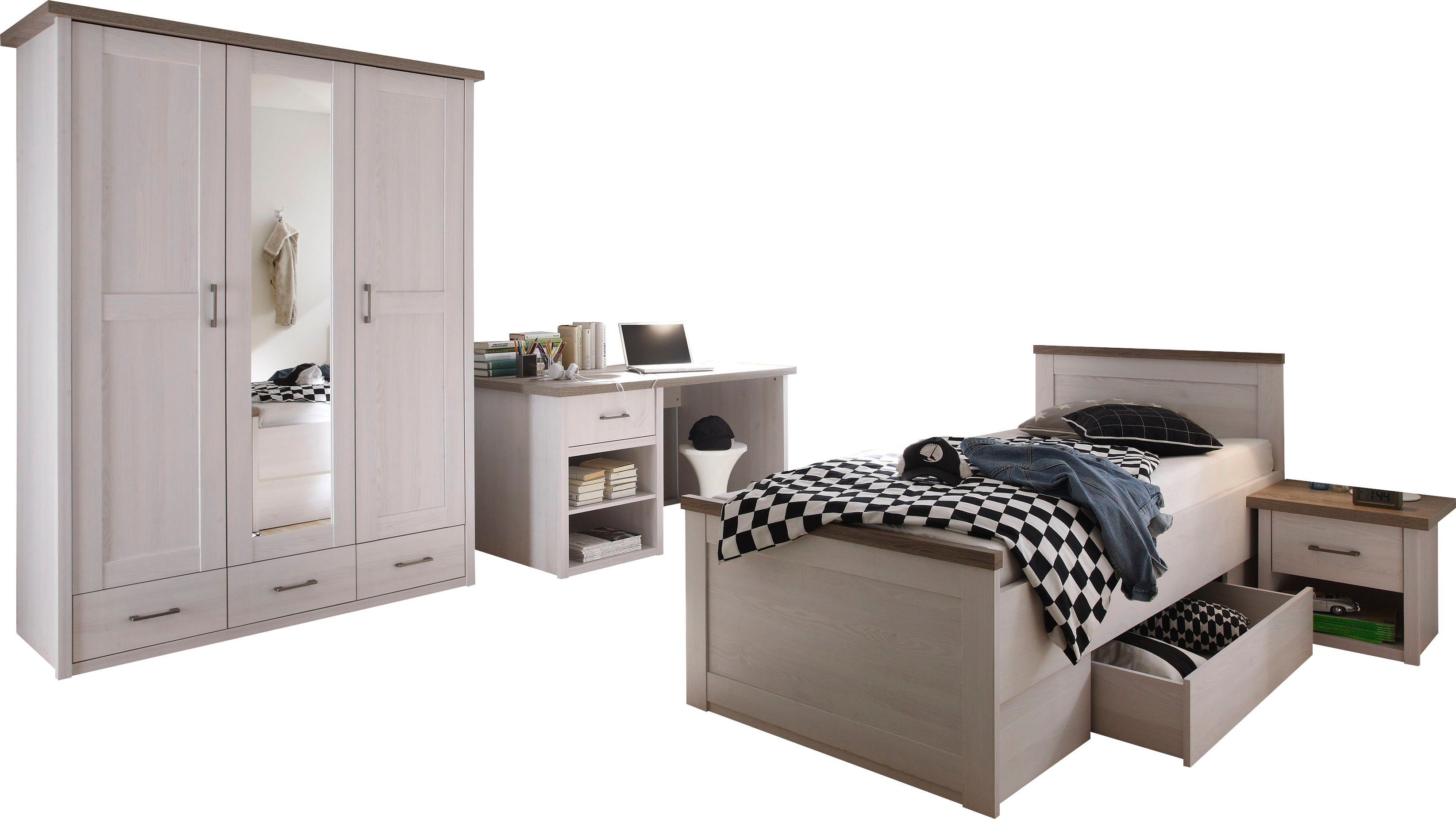 Begabino Jugendzimmer-Set Luca, Deal für begrenzte Zeit!, (Set, 4-St., Bett, Nachttisch, Schrank und Schreibtisch)