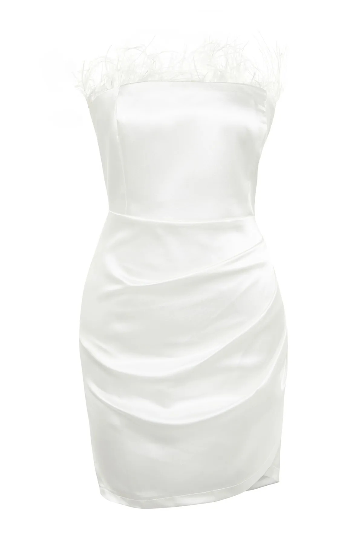 Trendyol Collection  Ecru Zweireihiges, gefüttertes, gewebtes Otriches-Satin-Brautabendkleid TPRSS23EL00019