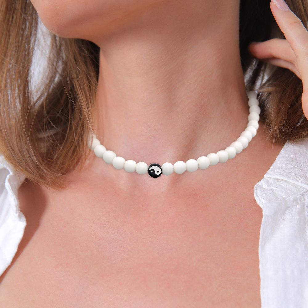 Elli Elli Collier Femmes Symbole Ying-Yang Bead avec des perles de résine en argent st collier
