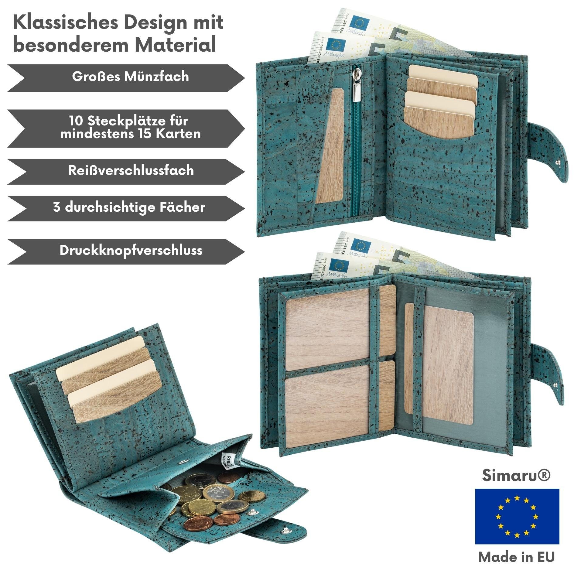 Simaru Geldbörse HIME, für Damen aus Kork, vegan RFID-Schutz, wasserabweisend & langlebig