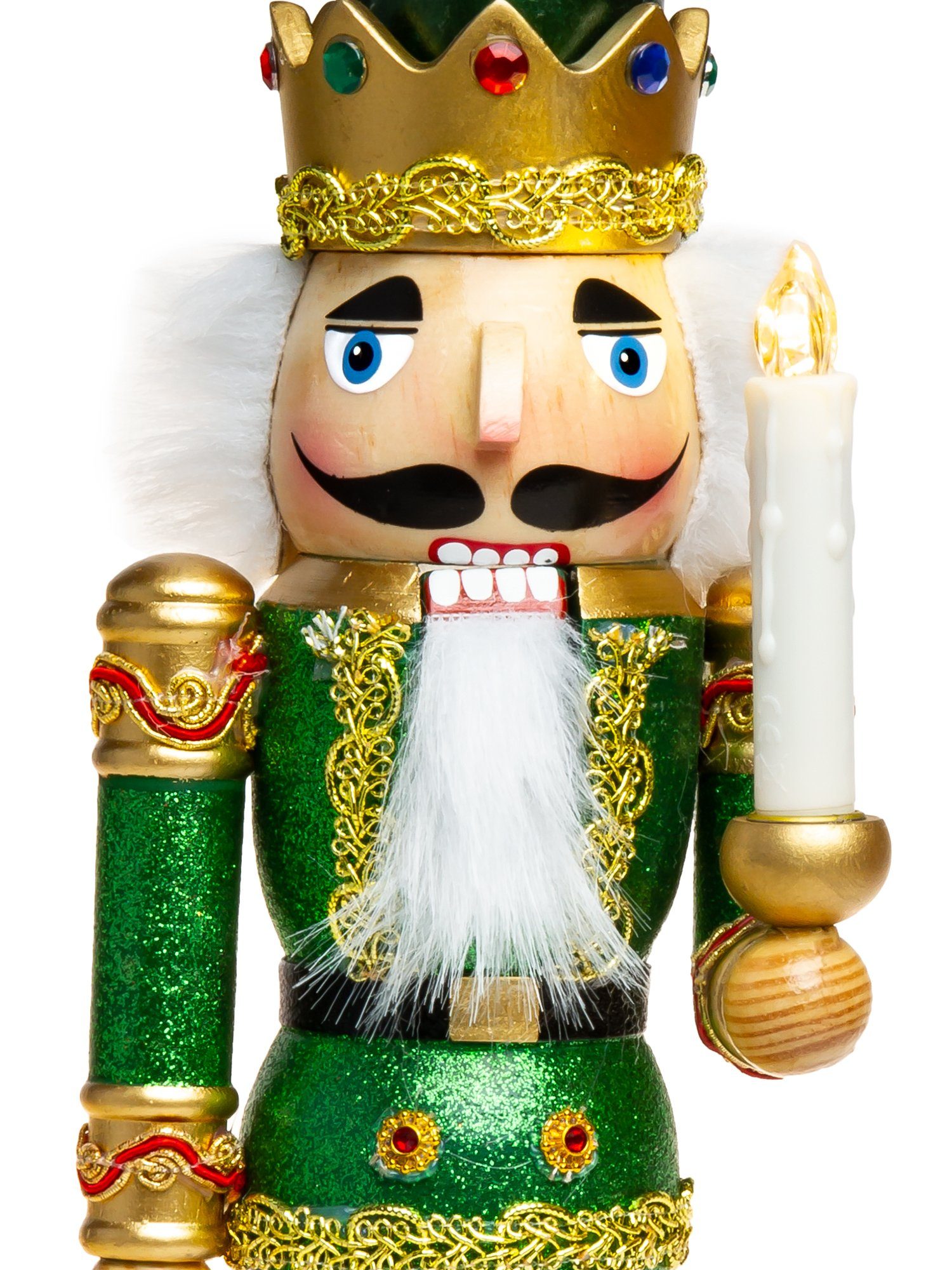 SIKORA Weihnachtsfigur NK-C XL Glitzer Deko Nussknacker aus Holz mit LED Kerze