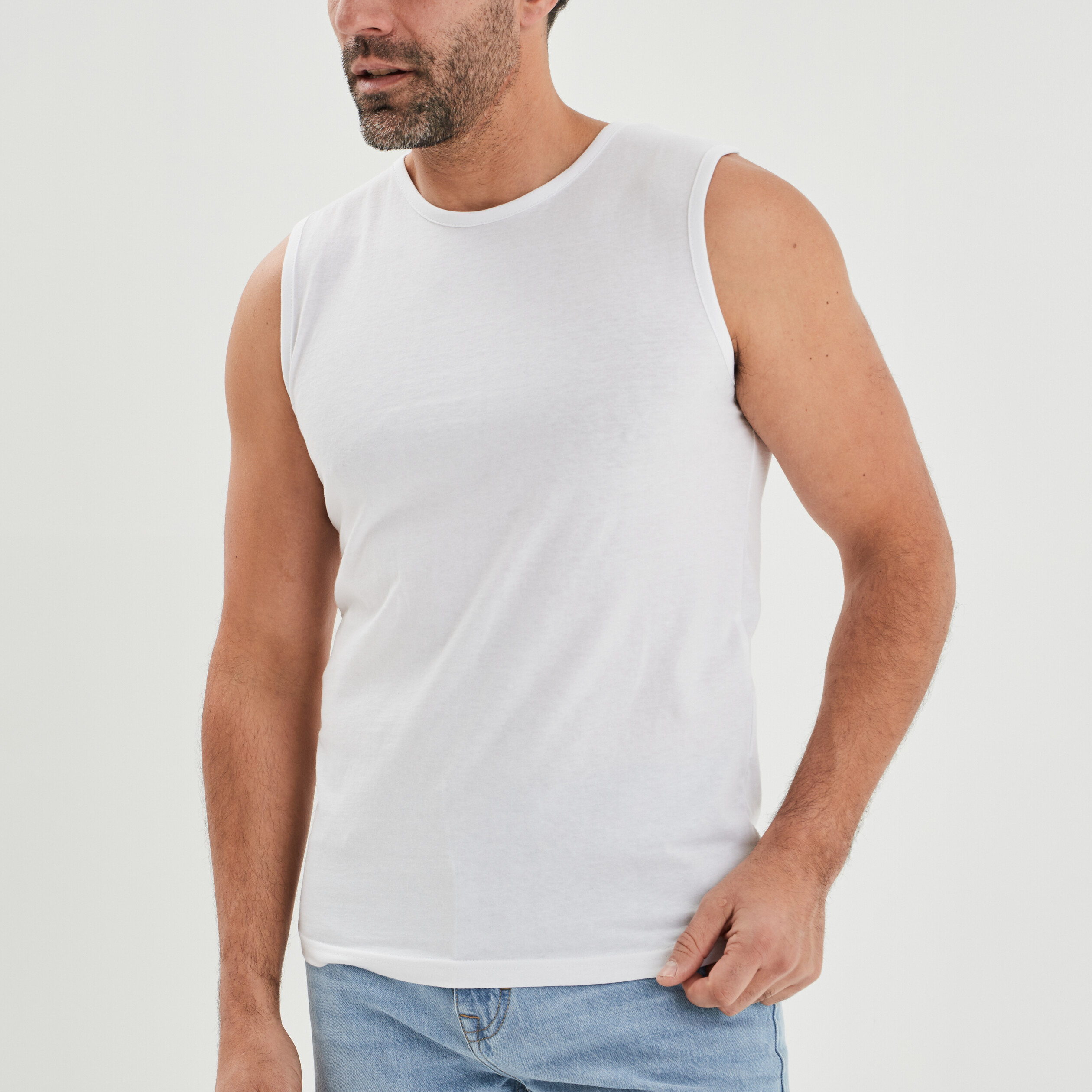 Débardeur droit bretelles larges coton blanc homme | La Halle