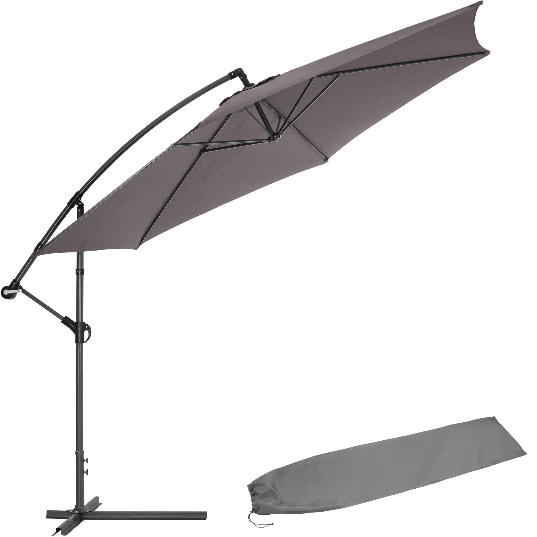 tectake Sonnenschirm Ciccio, Komplettset, inkl. Schirmstände, Fuß und Schutzhülle, Kurbel