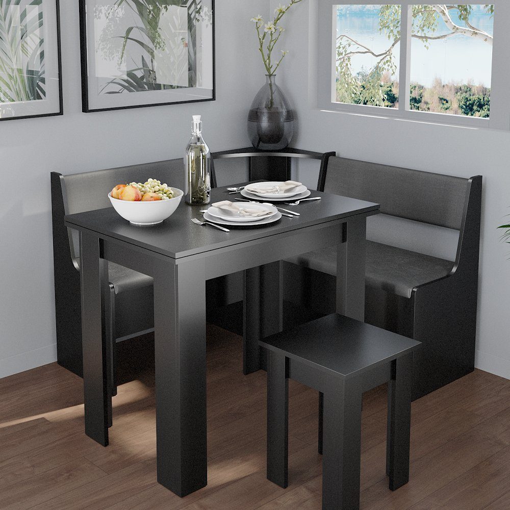 Vicco Sitzgruppe Eckbankgruppe ROMAN Schwarz, (Set, 3-tlg., 2-er Set), Truhenfunktion