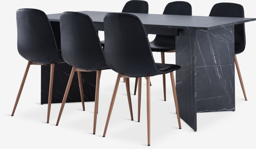 KRONDAL JONSTRUP KRONDAL L180 mesa imitação de mármore 4 cadeira JONSTRUP preto/carvalho