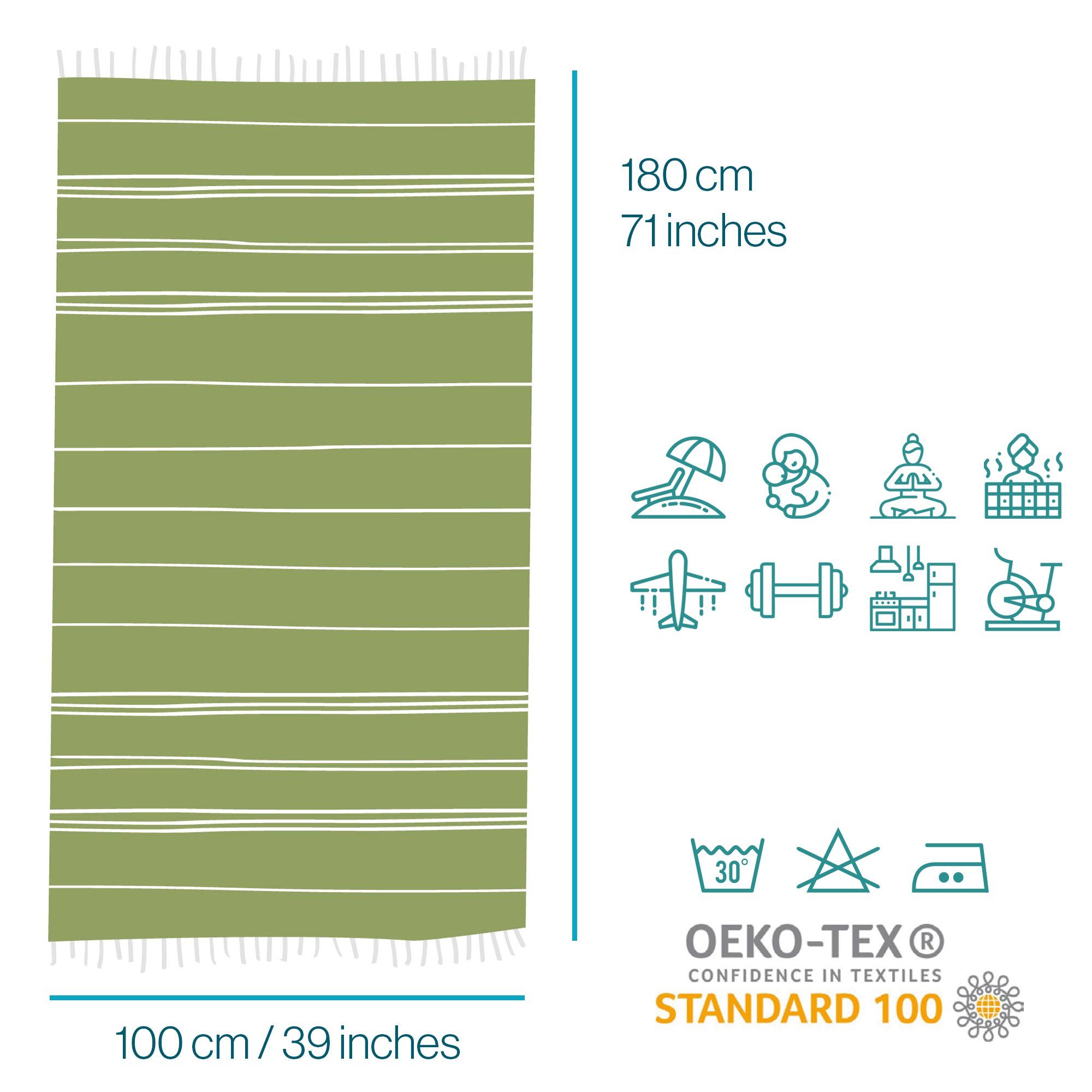 Turquoise Home Hamamtuch Signature Strandtuch 100x180cm XL Saunahandtuch Reisehandtuch, 100% Baumwolle