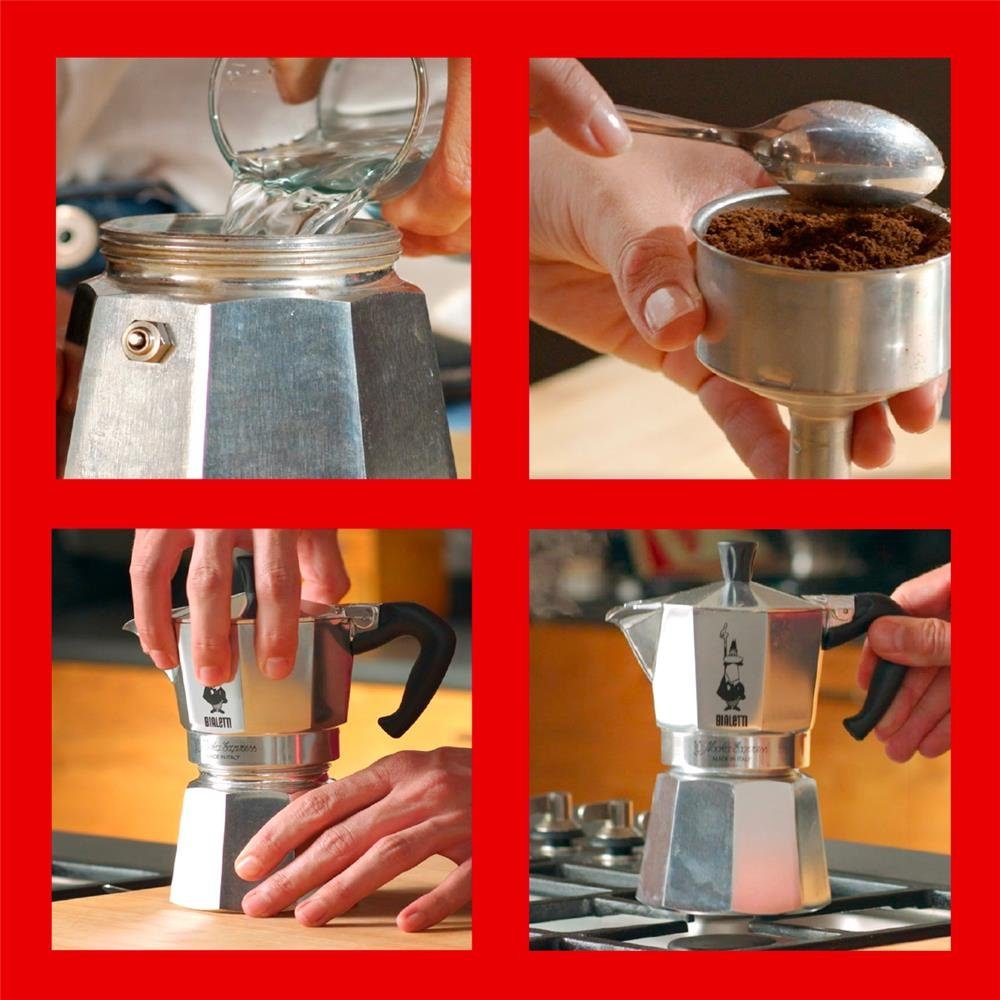 BIALETTI Espressokocher Moka Express 6 Tassen, 0,27l Kaffeekanne, Aluminium, für Gas-, Elektro- und Propan-Campingkocher geeignet Silber