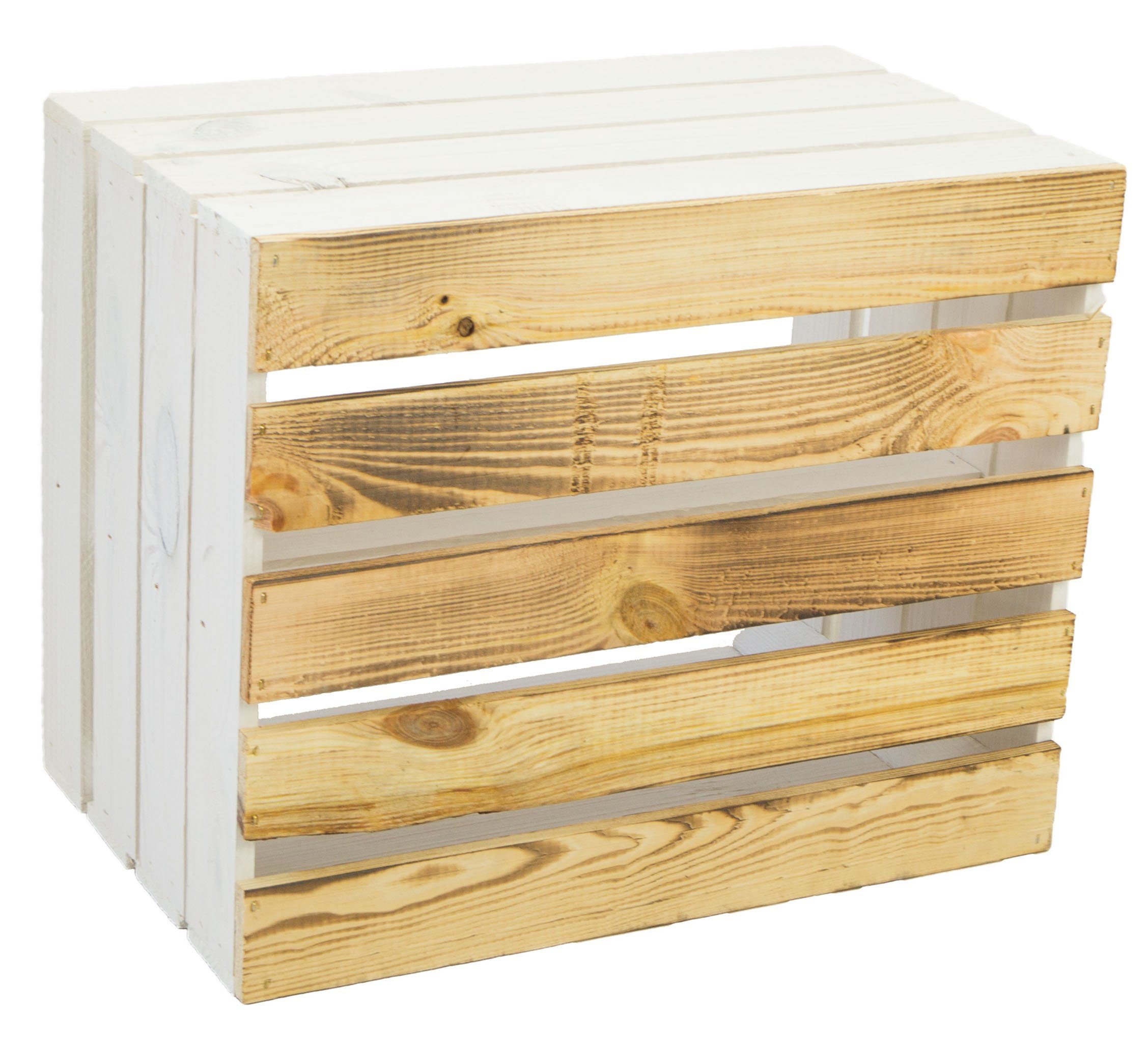 Kistenkolli Altes Land Allzweckkiste 4er set Holzkisten weiss geflammt Couchtisch Schuhregal Wohnwand Kiste