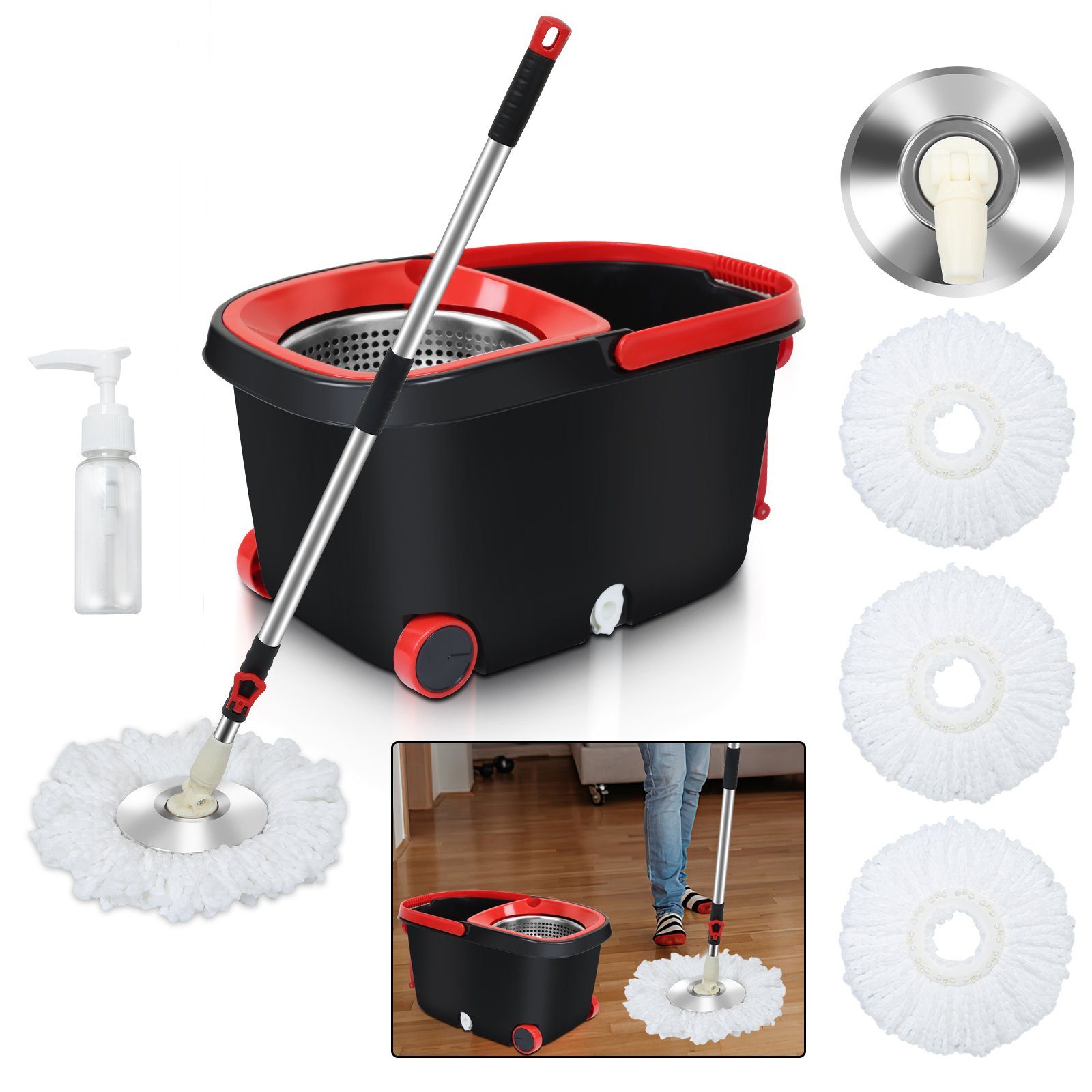 Clanmacy Wischmopp Bodenwischer Komplett Set Turbo Wischmop Mit 3 Mikrofasermatte