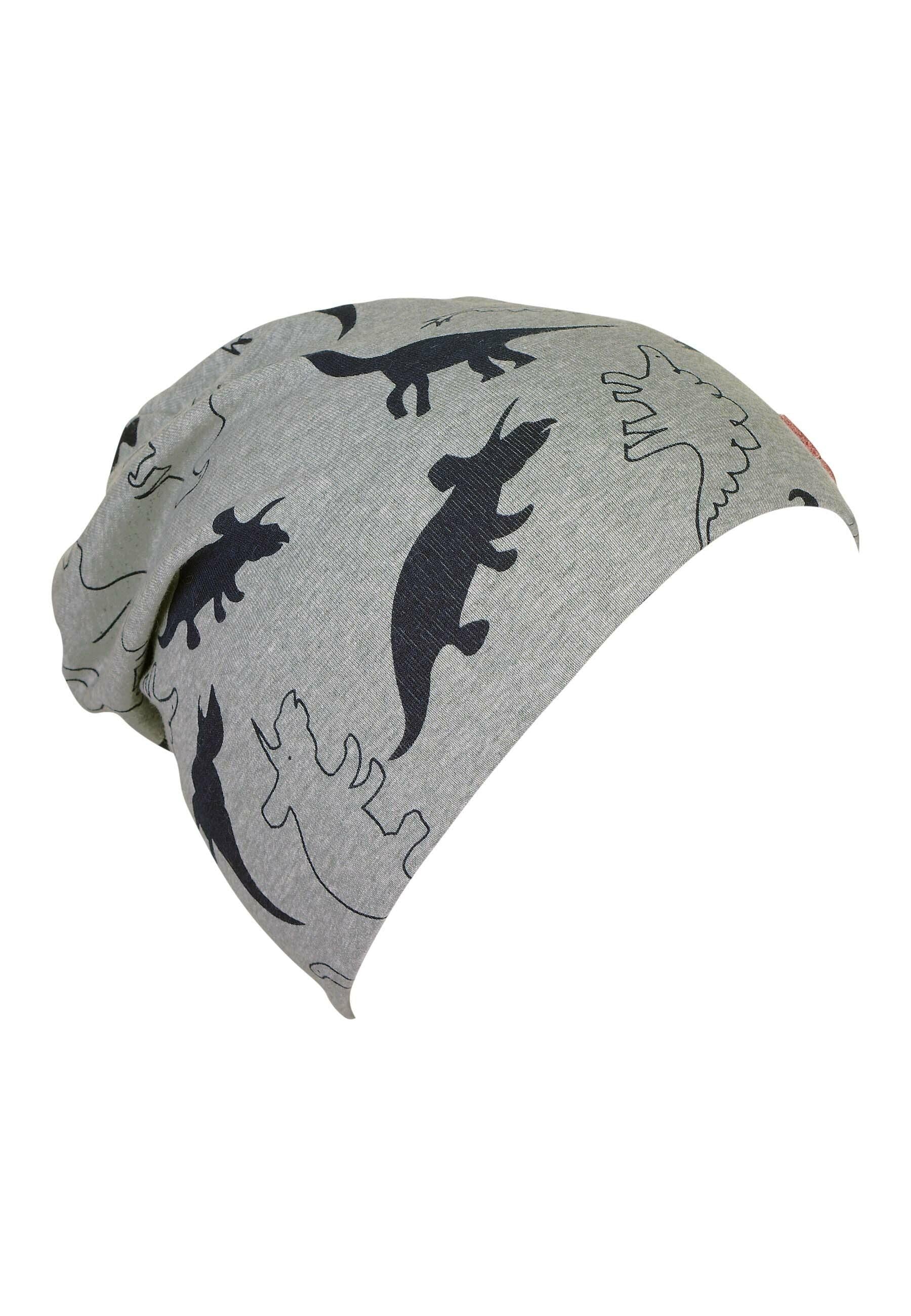 Slouch-Beanie in Silbergrau mit Dinosauriern