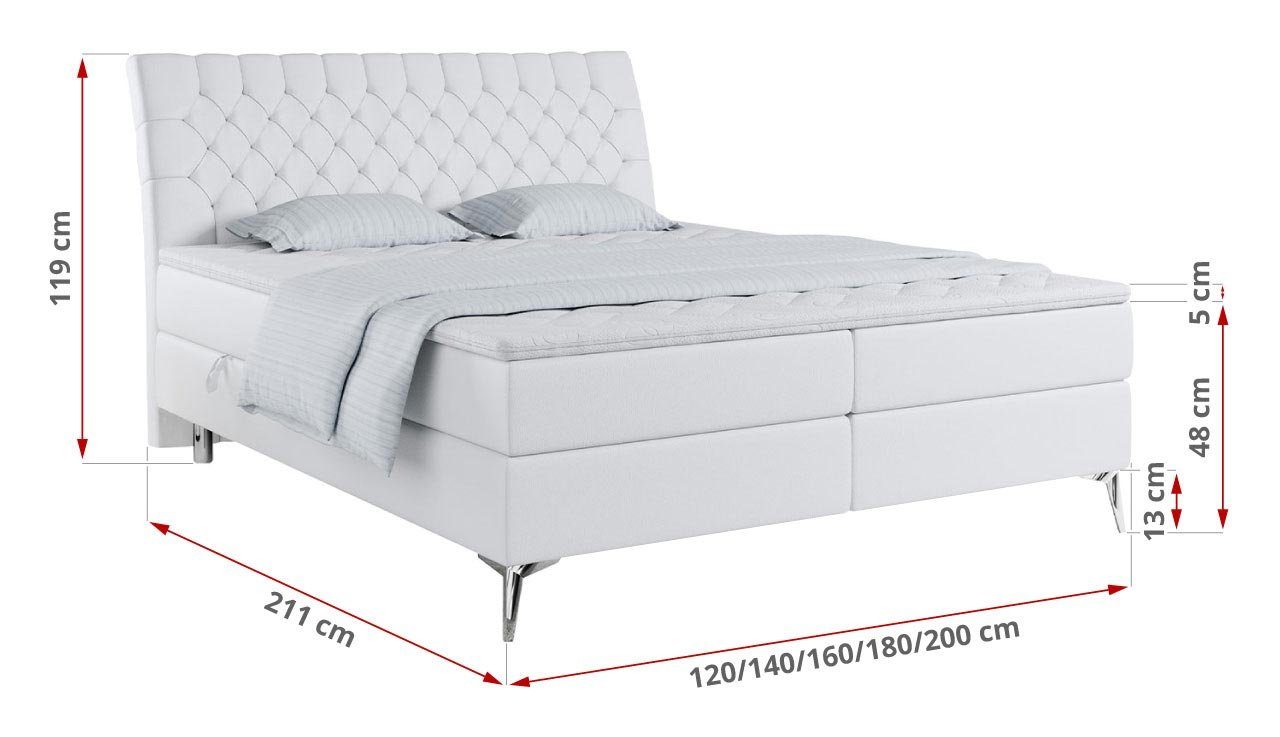 MKS MÖBEL Boxspringbett MILEN, Polsterbett mit Multipocket-Matratze und Topper