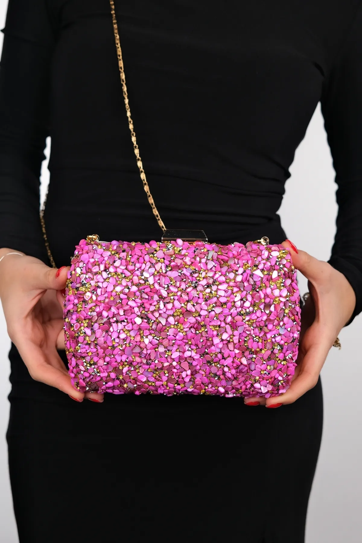 LuviShoes  SEUL Fuchsia Pebble Stone Abendtasche für Damen