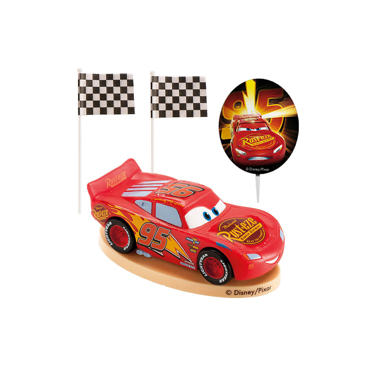 Tortendeko Set Cars Lightning McQueen mit Auto Fahnen und Kerze zum Geburtstag