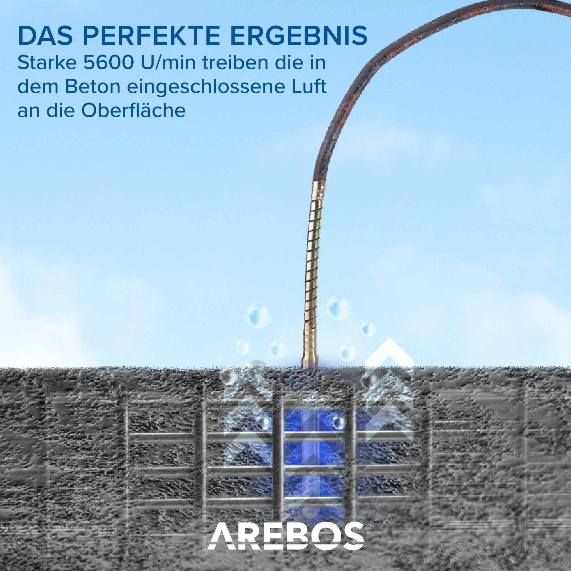 Arebos Innenrüttler Betonrüttler, verschiedene Watt und Schlauchlängen, 800 in W, Taste für den Dauerbetrieb