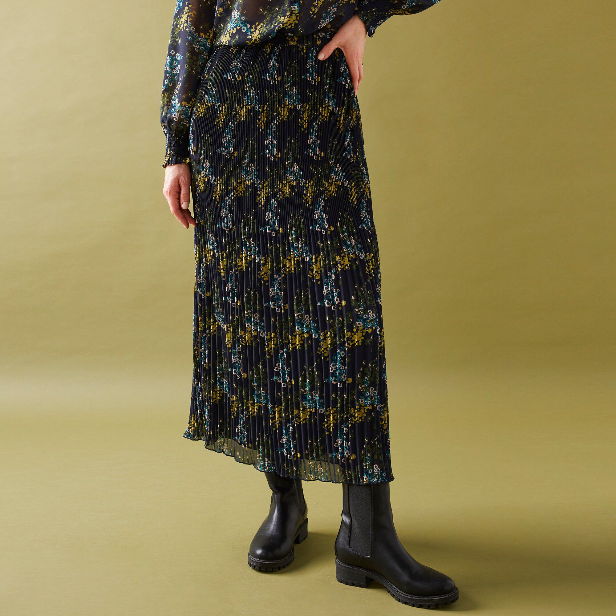 Jupe petite stature voile plissé imprimé fleuri, polyester recyclé(1)
