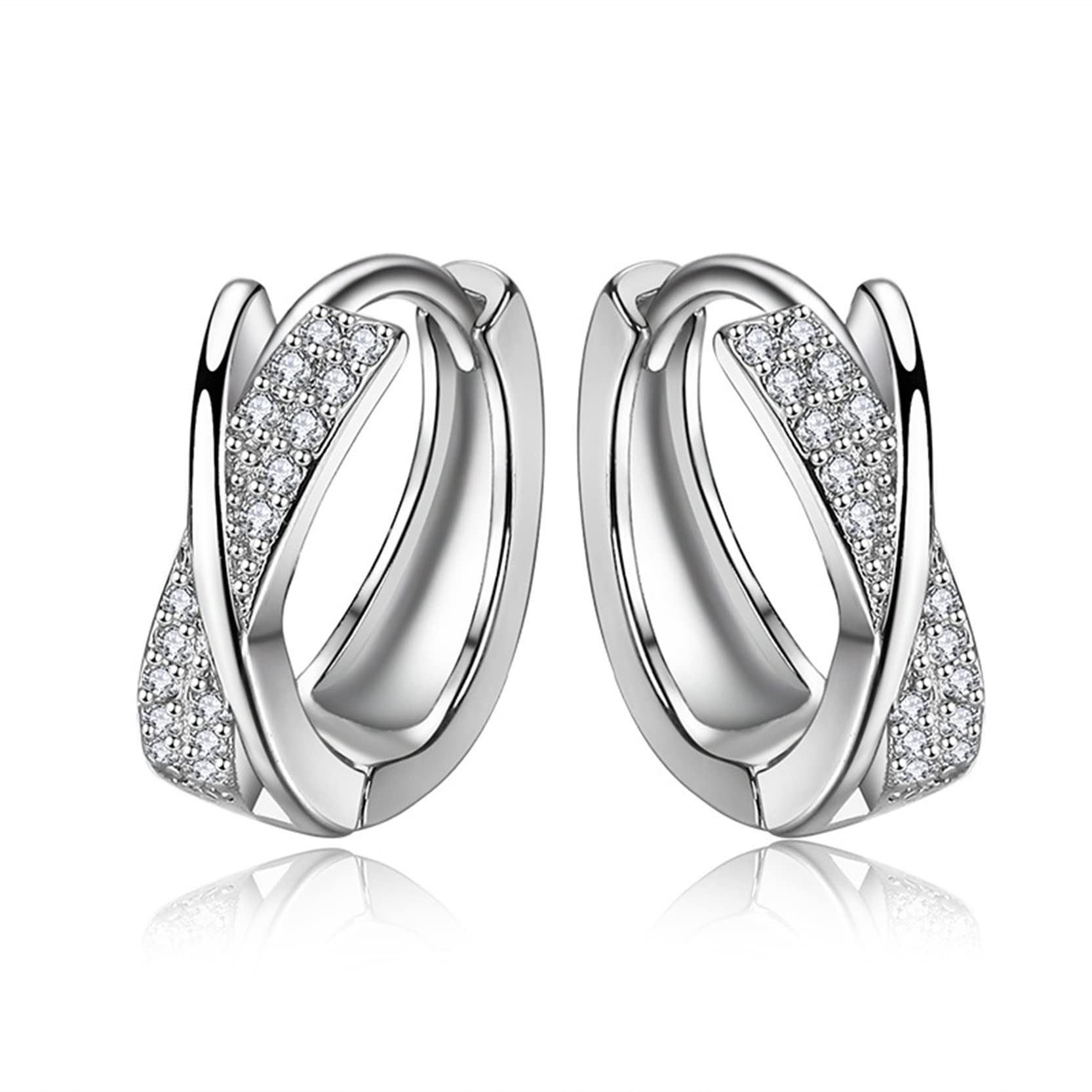 POCHUMIDUU Paar Ohrhänger Klein Ohrringe Creolen Silber Schlafen Knorpel Ohrringe 10mm (2-tlg., Frauen Silber und Zirkonia Ohrringe), 925er Sterlingsilber-Ohrringe
