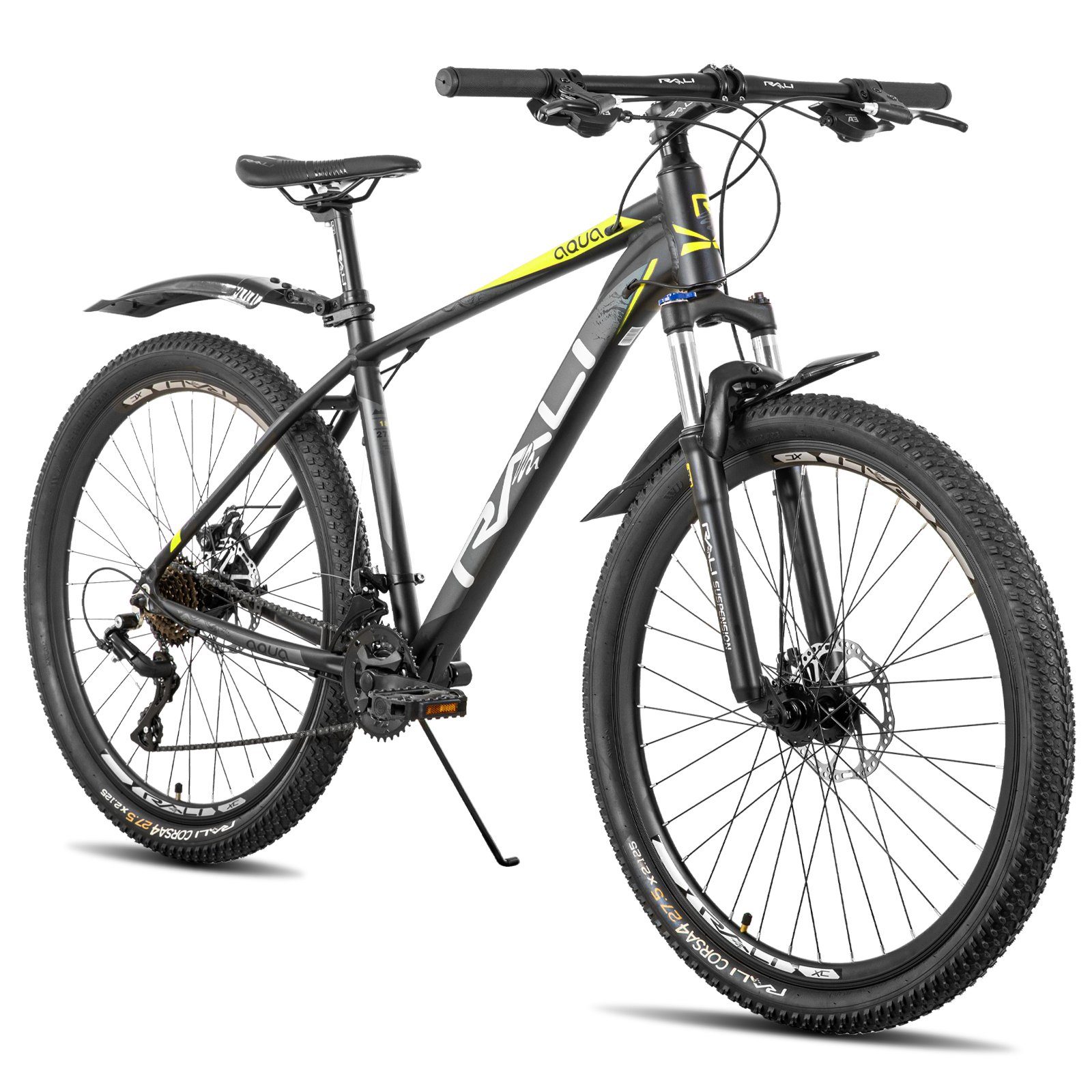 HILAND Mountainbike RALI 27,5 Zoll Hardtail MTB mit Aluminiumrahmen,Scheibenbremsen, 16 Gang Shimano, Kettenschaltung, (Set, mit Schutzblech set), für Damen und Herren 165 - 190 cm MTB Hardtail Fahrrad