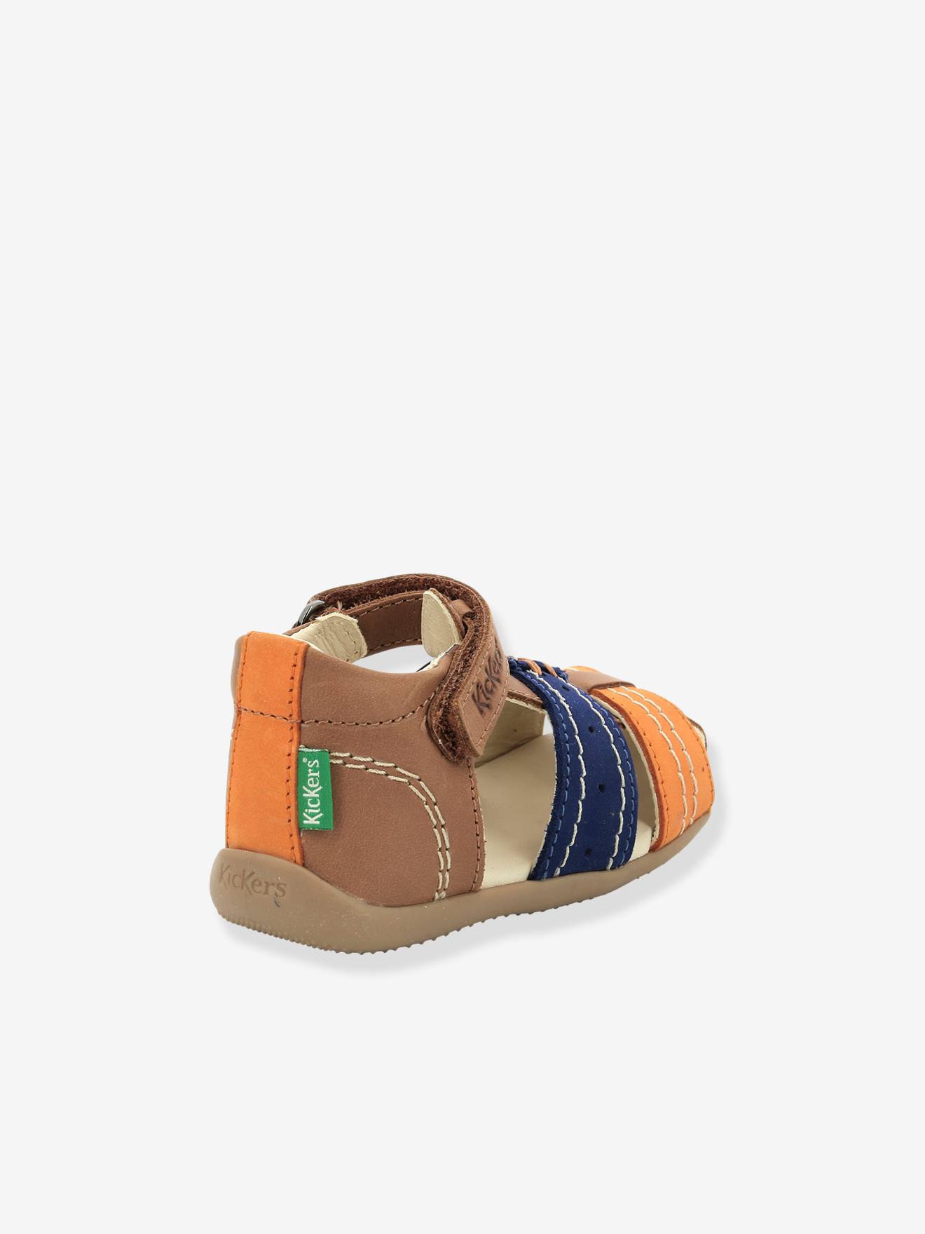 Sandales cuir bébé Bigbazar-2 Iconique Biboo KICKERS® camel orange bleu