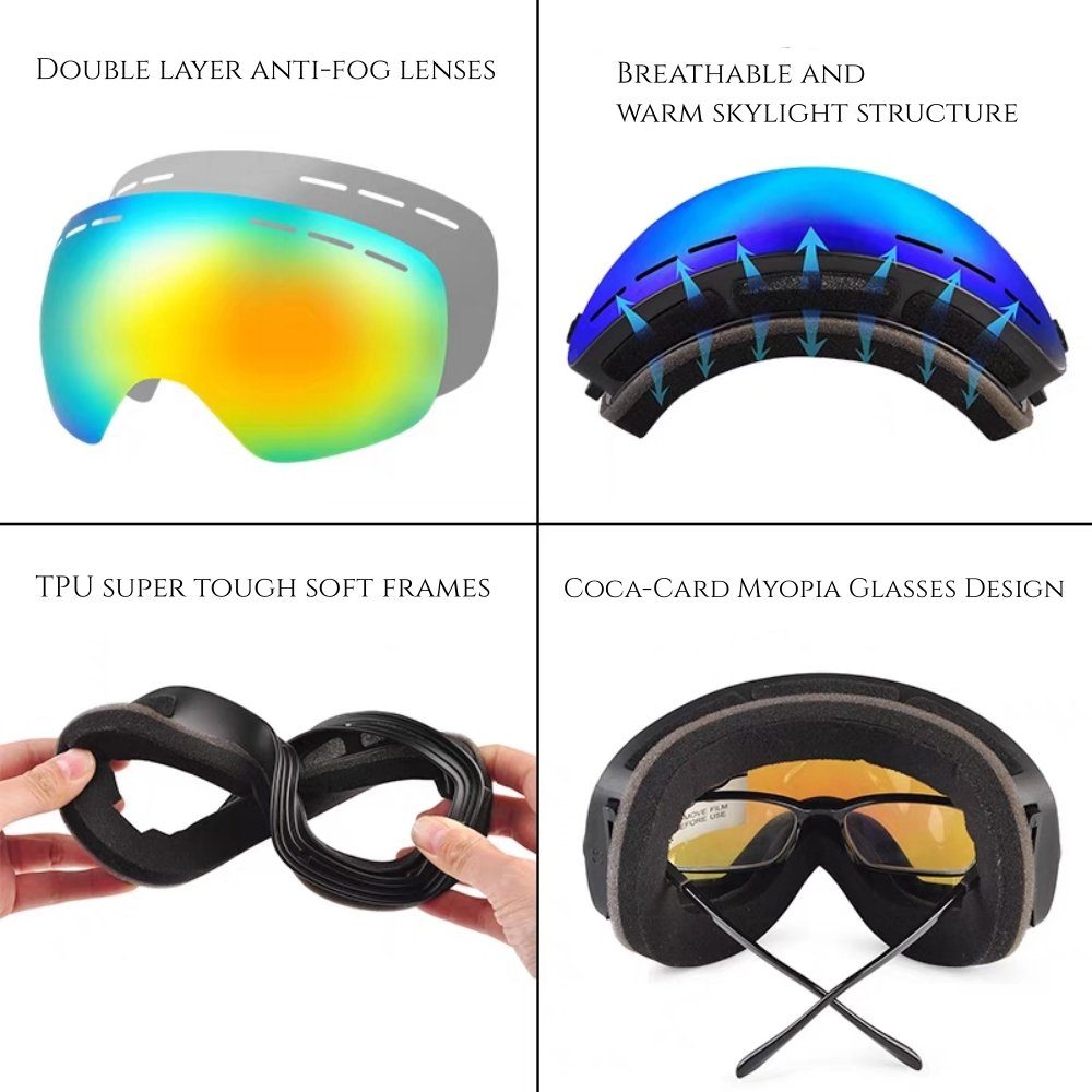 Lamon Skibrille OTG Ski Goggles-Over Glasses Ski/Snowboard Goggles, for Men,Women&Youth-100% UV Protection