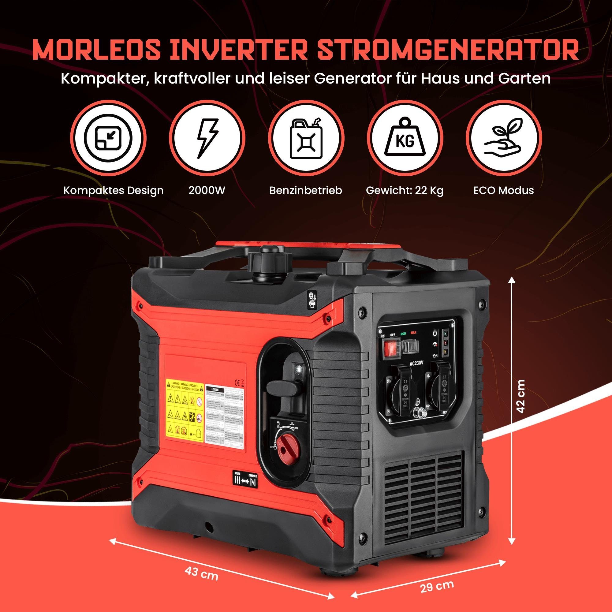 Morleos Stromerzeuger Inverter Stromgenerator Generator Notstromgenerator 2000 Watt 2x230V