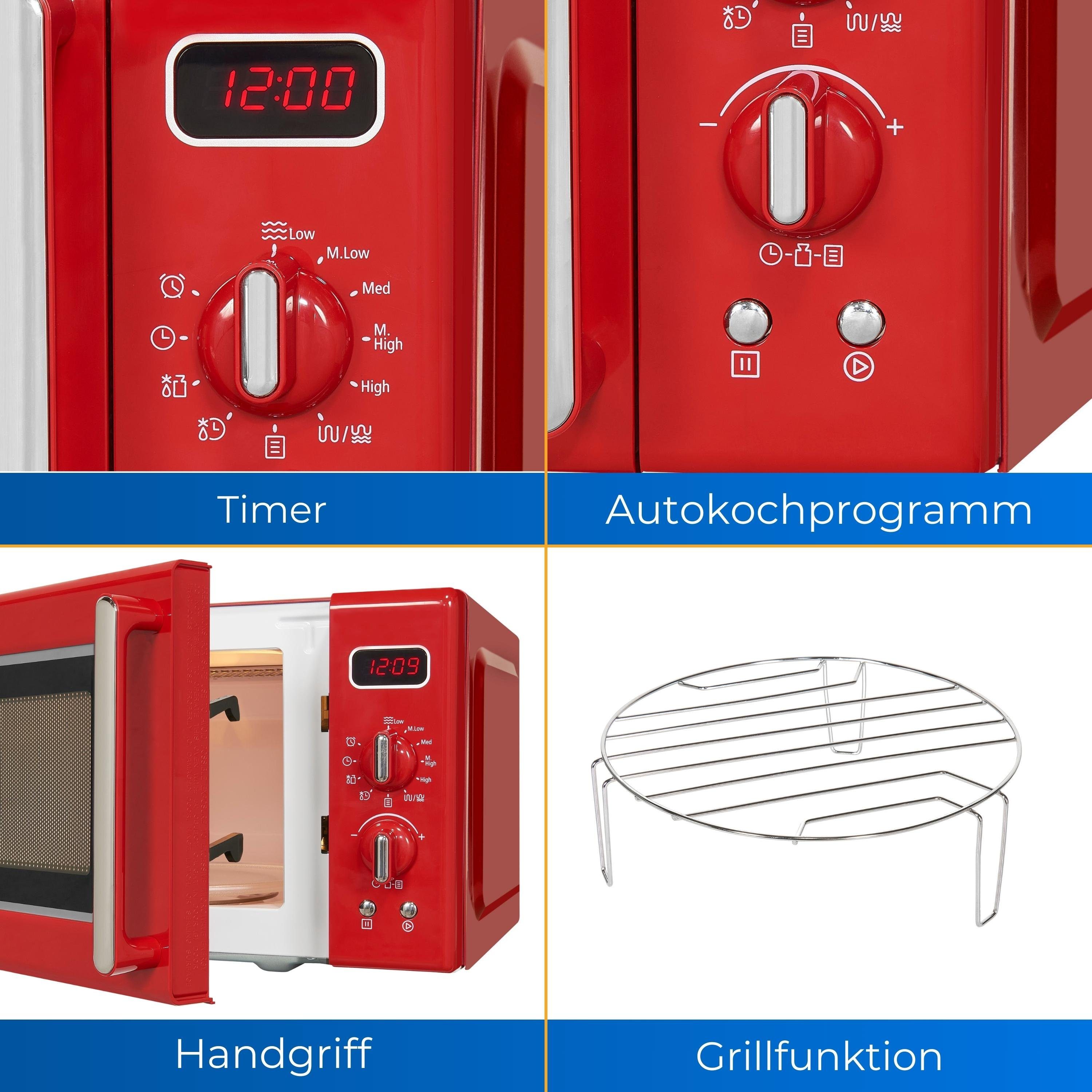 exquisit Mikrowelle RMW720-3G DIG, Grill, Mikrowelle, 20,00 l, attraktives Retro-Design mit praktischer Grillfunktion und Display