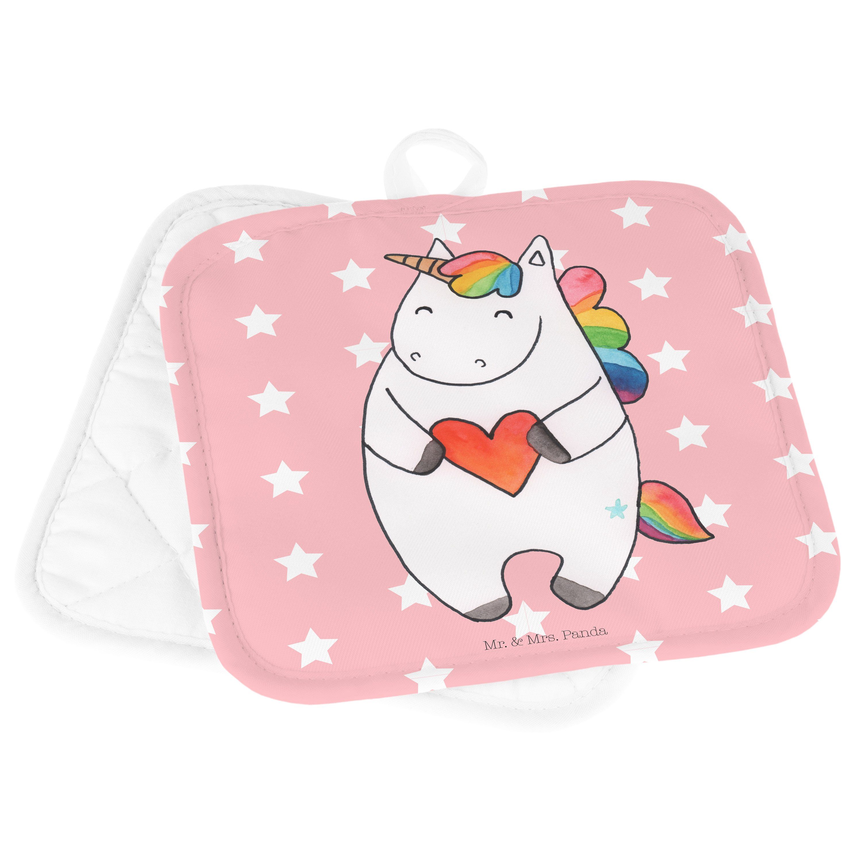Mr. & Mrs. Panda Topflappen Einhorn Herz - Rot Pastell - Geschenk, Pegasus, Topflappen, Topflappe, (1-tlg)