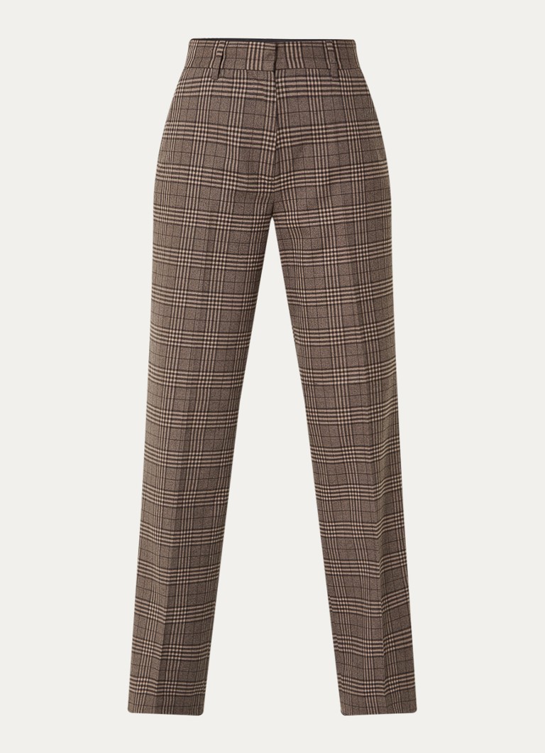 OLAF High waist straight fit trousers in wool blend with checked design