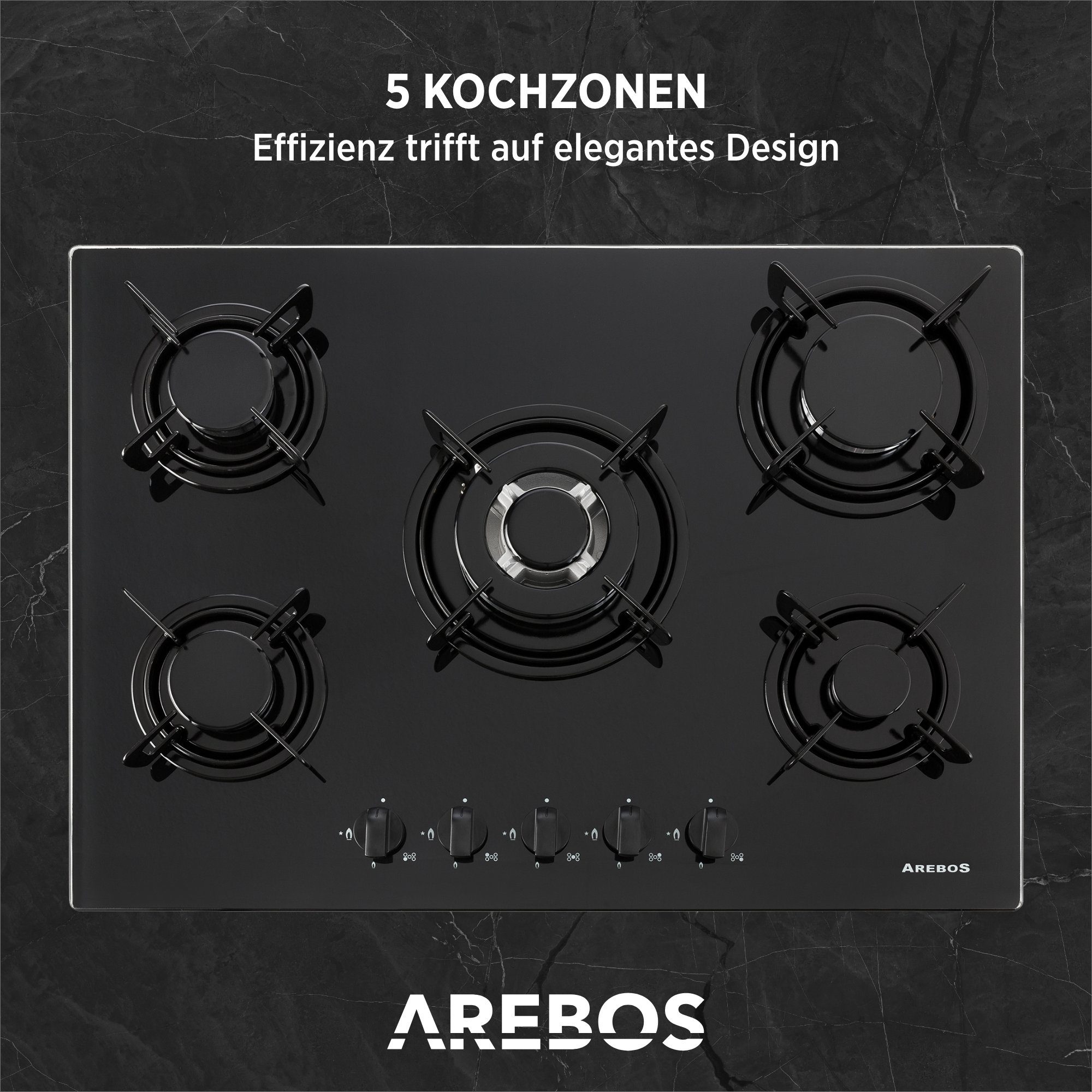 Arebos Gas-Kochfeld Gasherd AR-HE-GH70CM, Geeignet für Erdgas oder Propangas, Gasherd, Gaskocher
