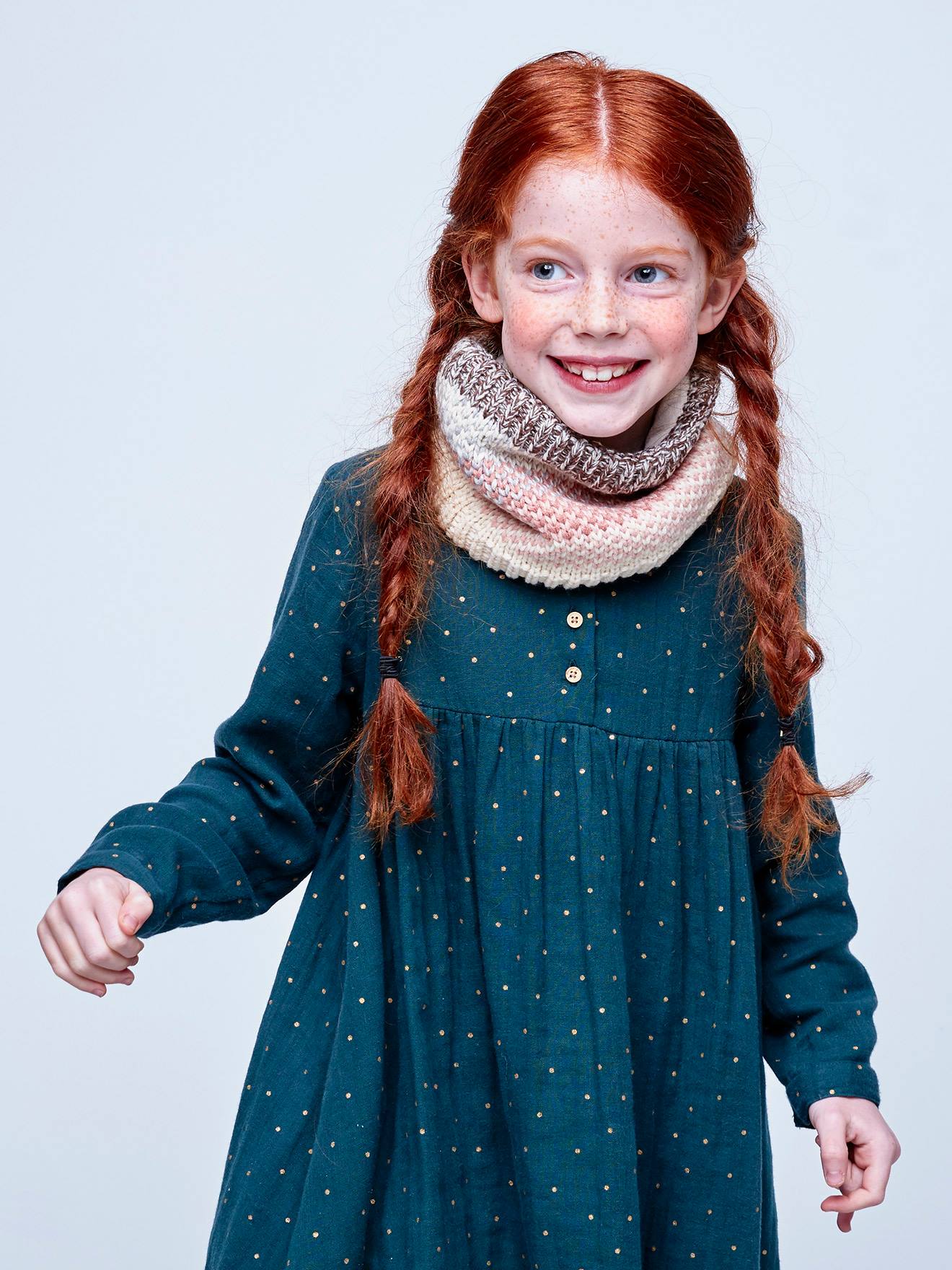 Robe en gaze de coton détails fantaisie fille beige