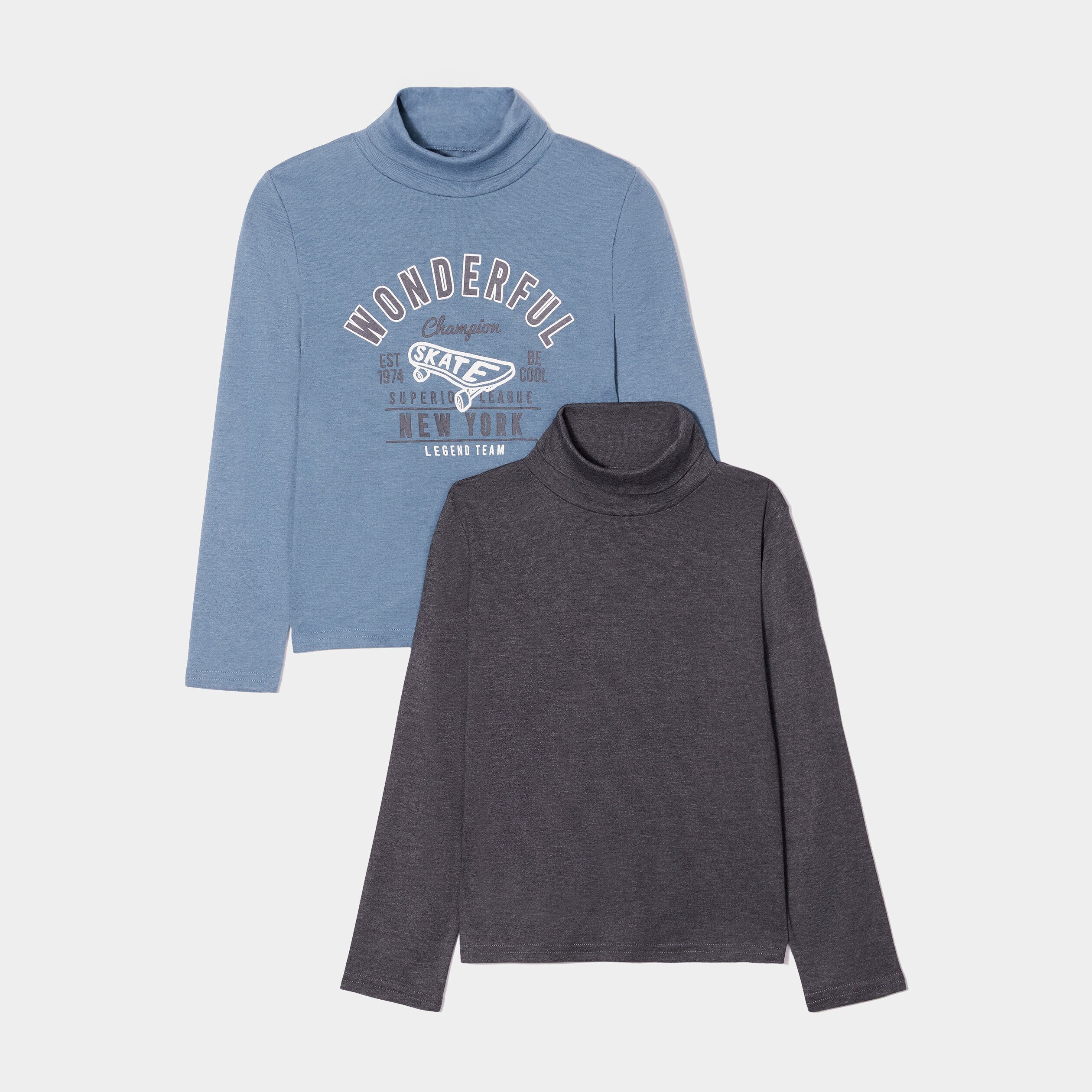 Lot 2 t-shirts col roulé bleu gris garçon | La Halle