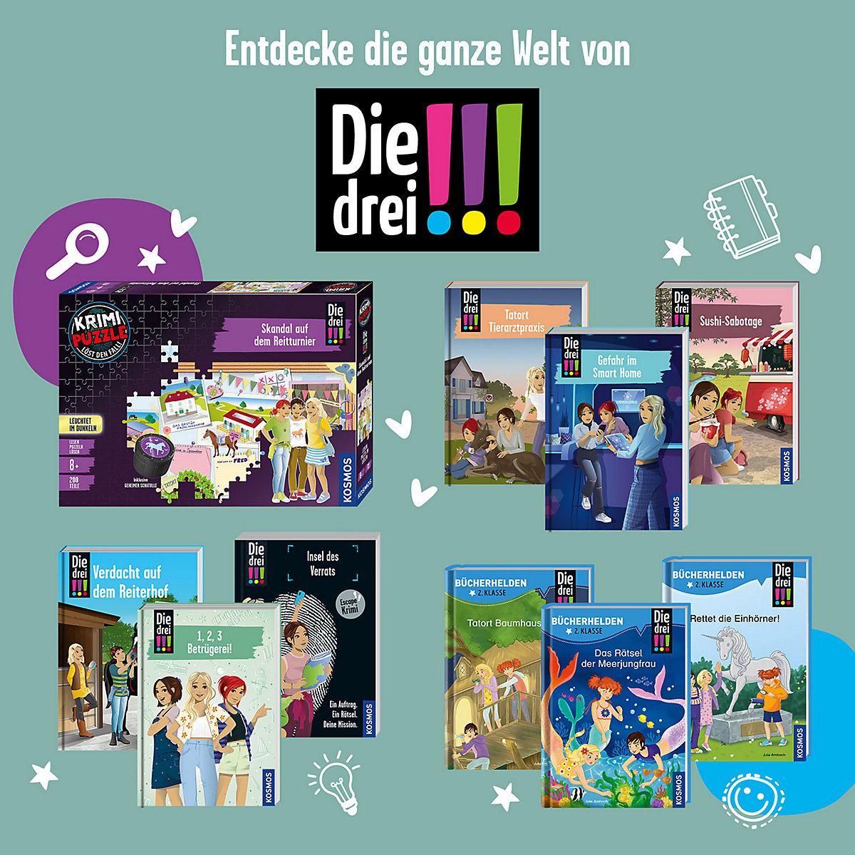 Krimipuzzle Die drei !!! - Skandal auf dem Reitturnier, 200 Teile