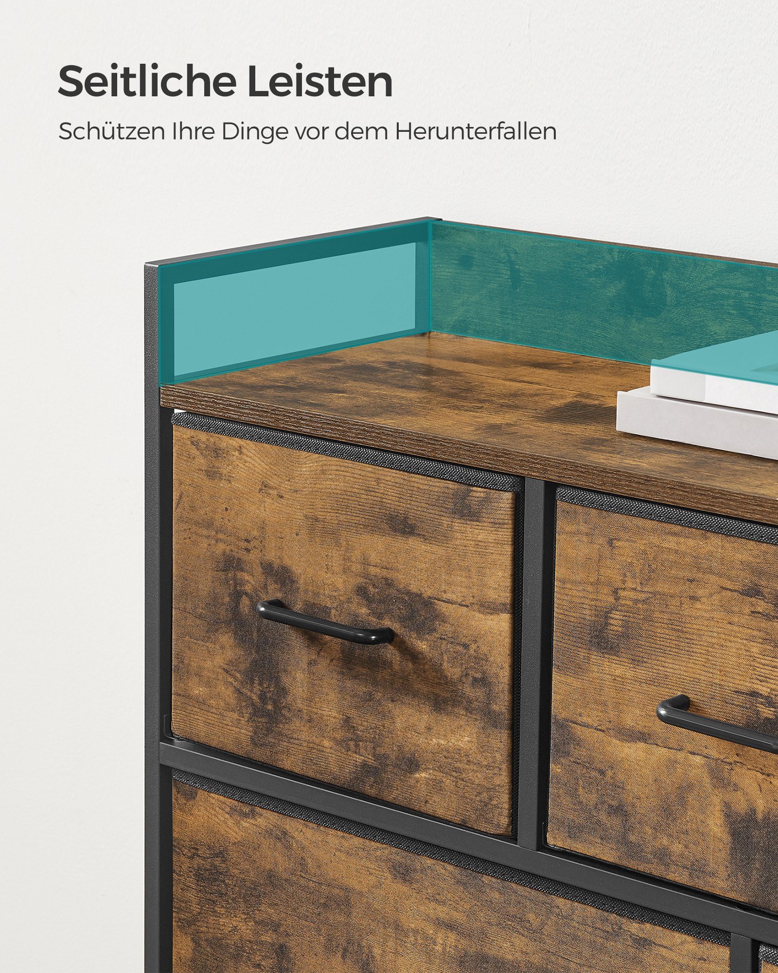 SONGMICS Kommode, 7 Stoffschubladen, Metallgestell, Industrie-Design