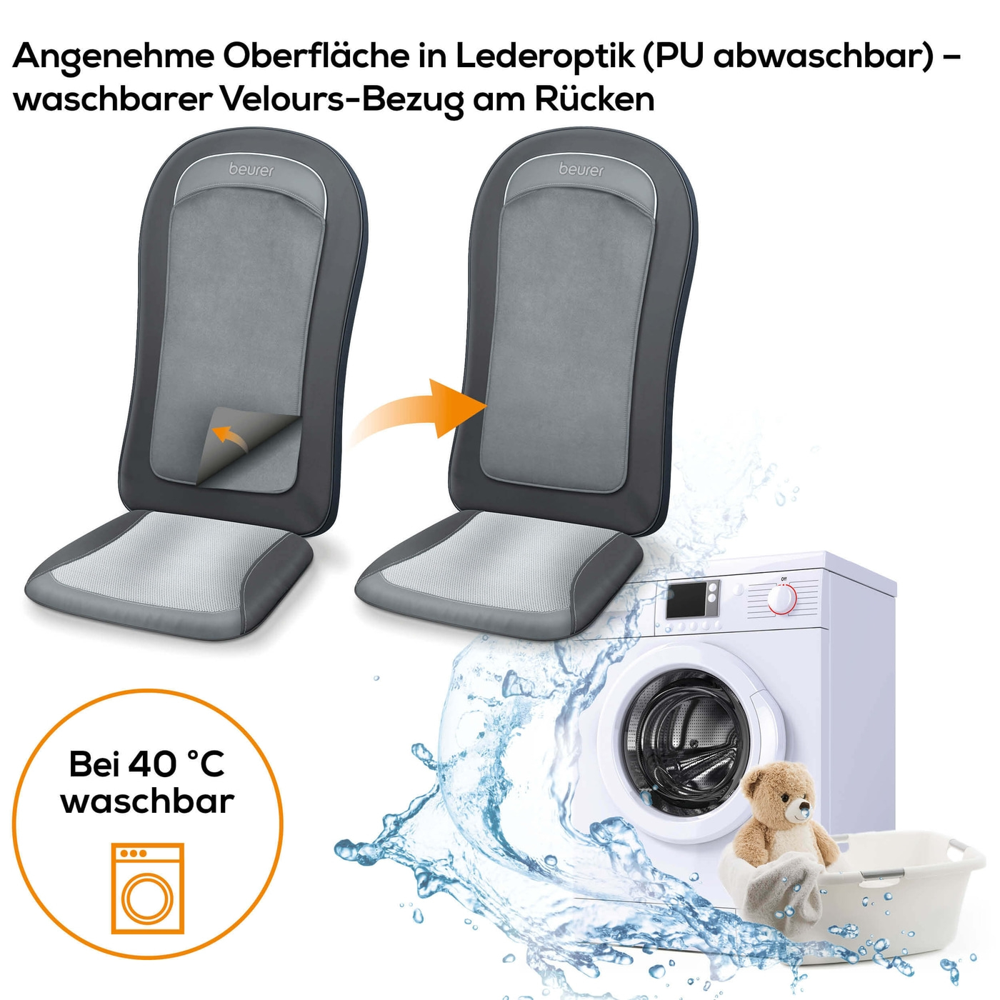 Beurer MG 206 Shiatsu-Sitzauflage-Sitzauflage für Rückenmassage mit 4 Massageknöpfen, Licht & Wärmefunktion