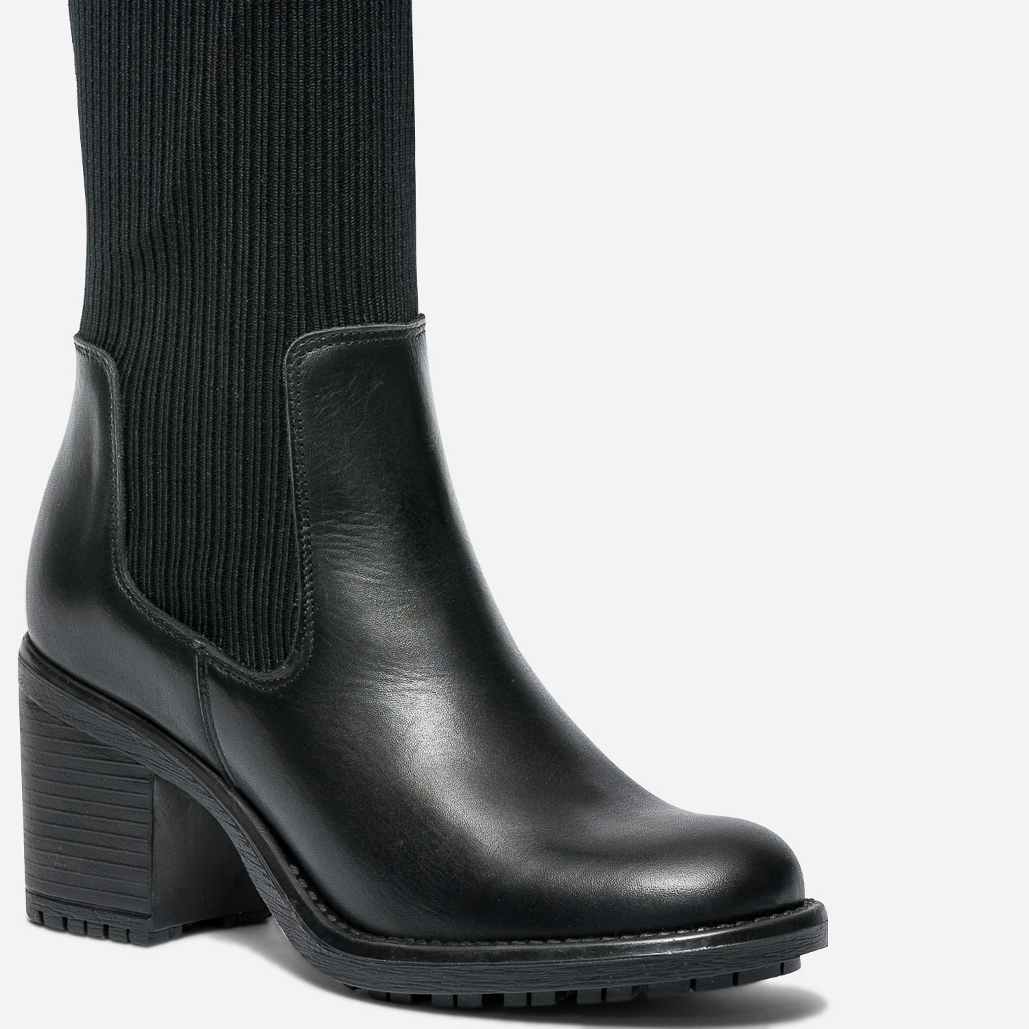 Botte chaussette en cuir noir