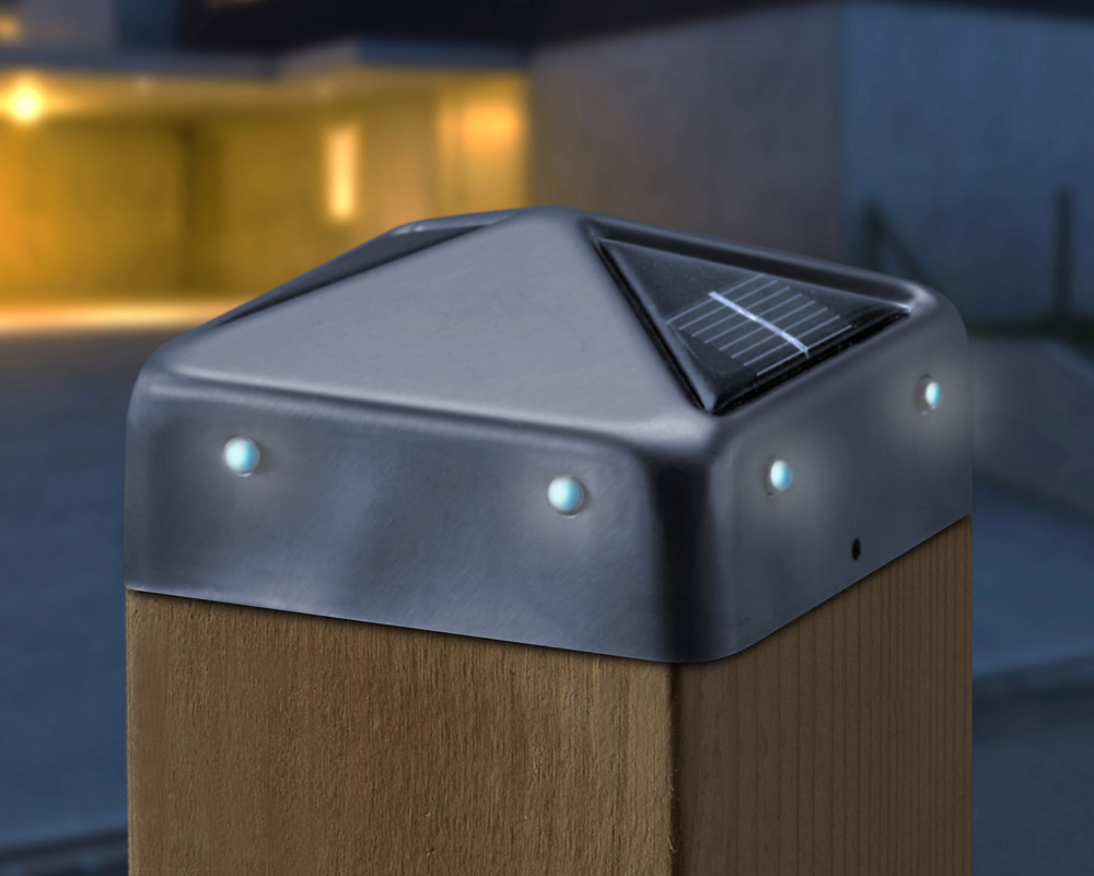 Powertec Garden Solar-LED-Edelstahl-Pfostenabdeckung 2er-Set 91 x 91 mm