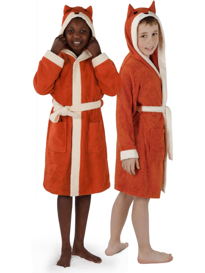 normani Kinder Bademantel aus Bio-Baumwolle Malia in Orange / Fuchs günstig kaufen